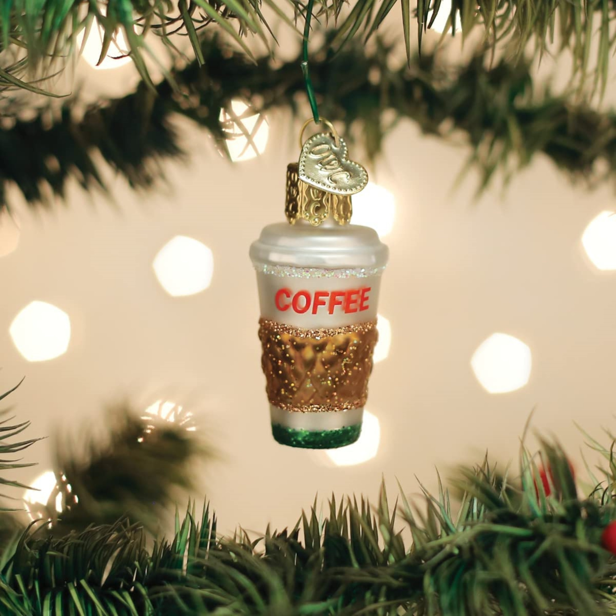 Old World Christmas Mini Glass Blown Ornament for Christmas Tree, Coffee To Go