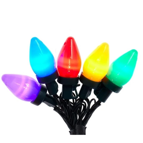 Kurt Adler Indoor & Outdoor 50-Light C7 Multicolor LED String Lights with 8 Light Settings – 20.4’ Lighted Length