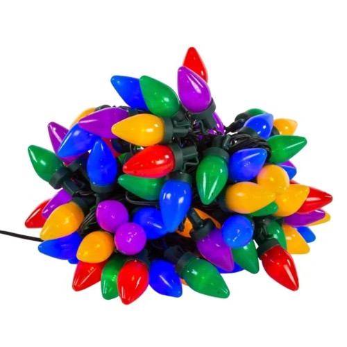 Kurt Adler Indoor & Outdoor 50-Light C7 Multicolor LED String Lights with 8 Light Settings – 20.4’ Lighted Length