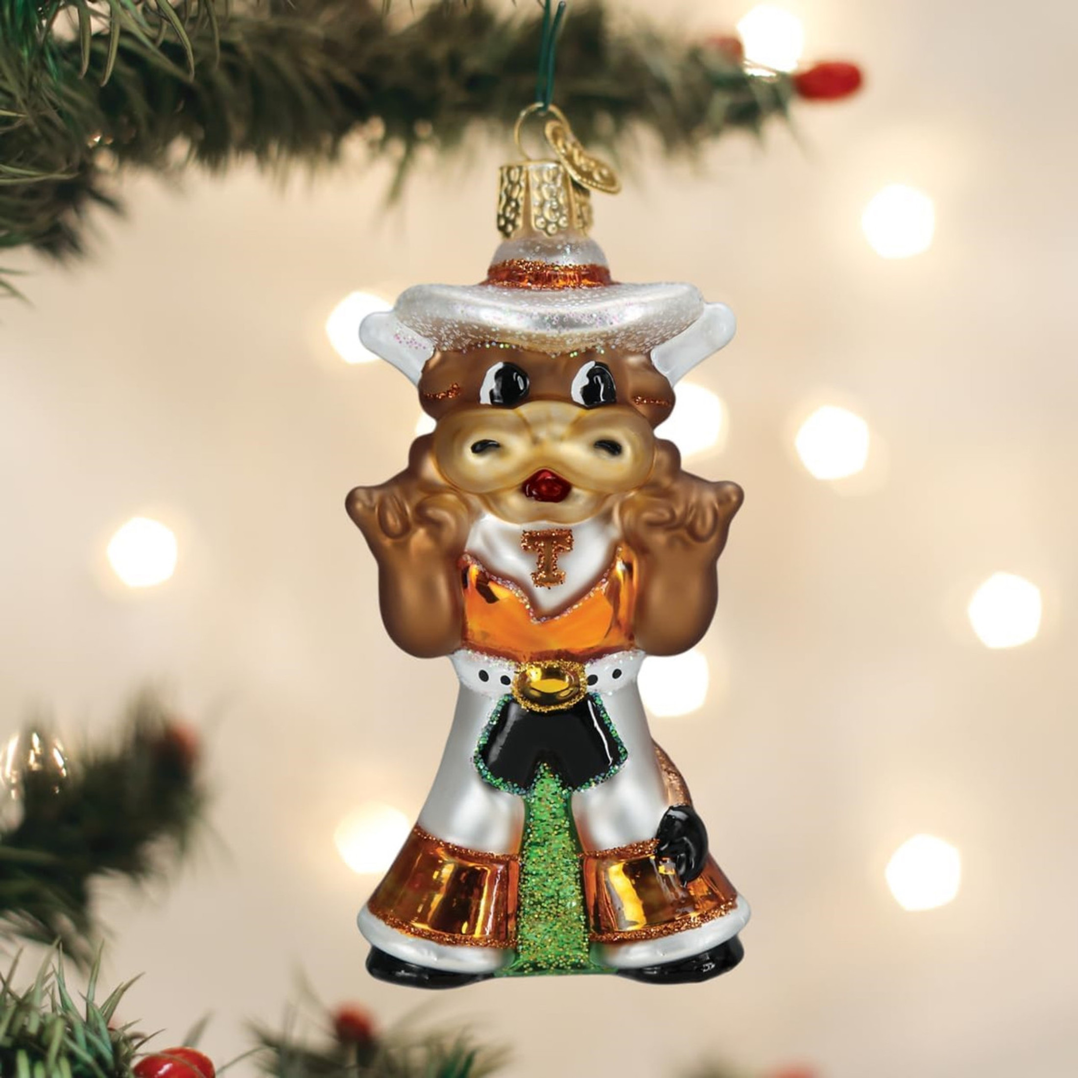 Old World Christmas Texas Bevo Longhorn Blown Glass Holiday Ornament