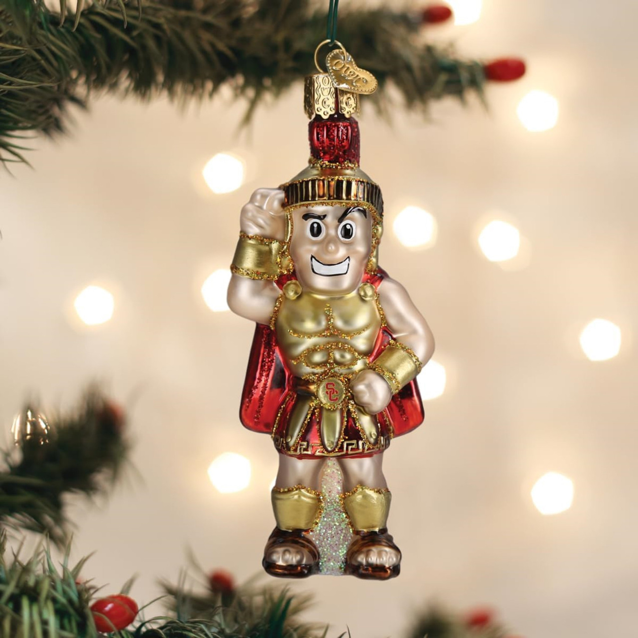 Old World Christmas Glass Blown Holiday Ornament, USC Tommy Trojan (With OWC Gift Box)