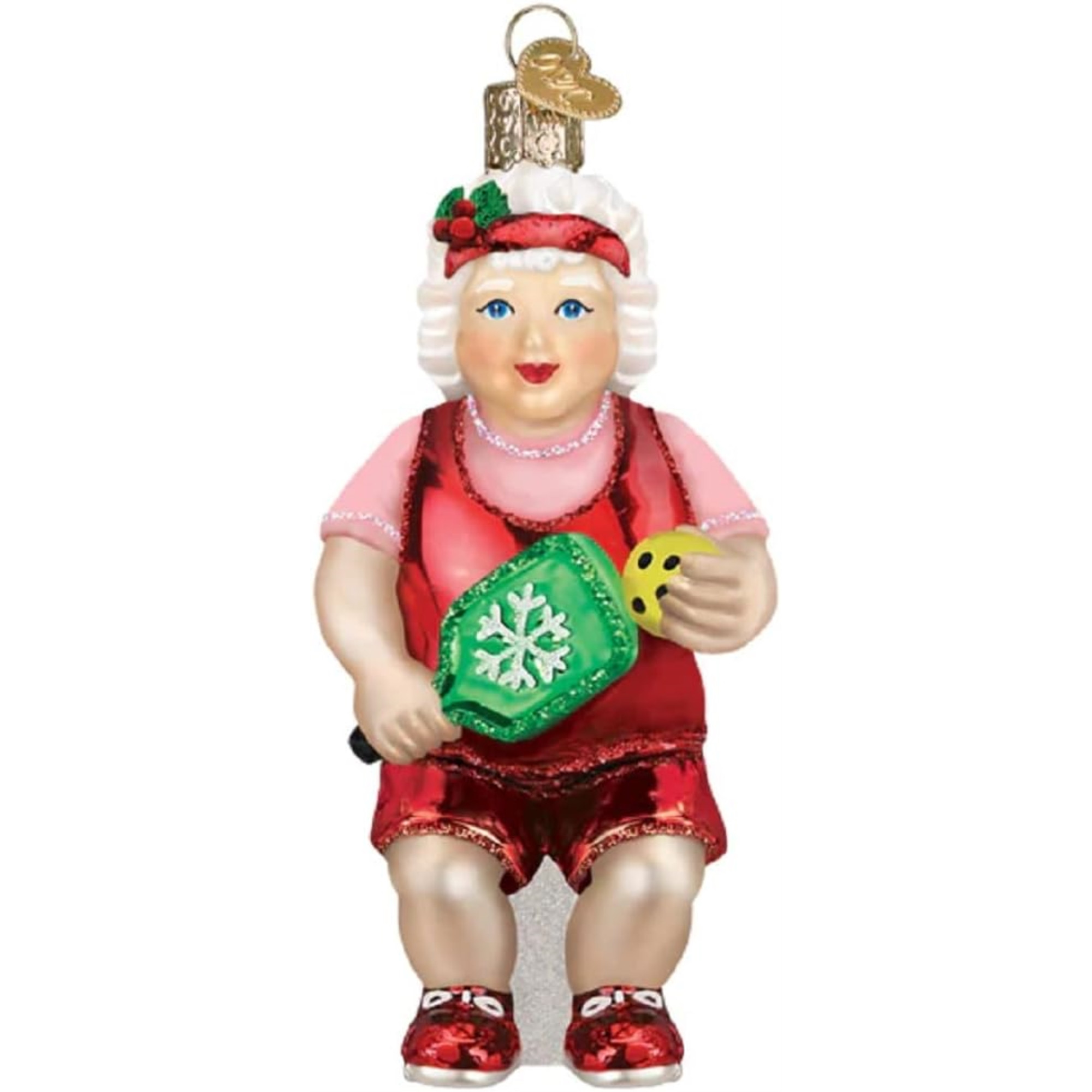 Old World Christmas Blown Glass Ornament for Christmas Tree, Pickleball Mrs. Claus