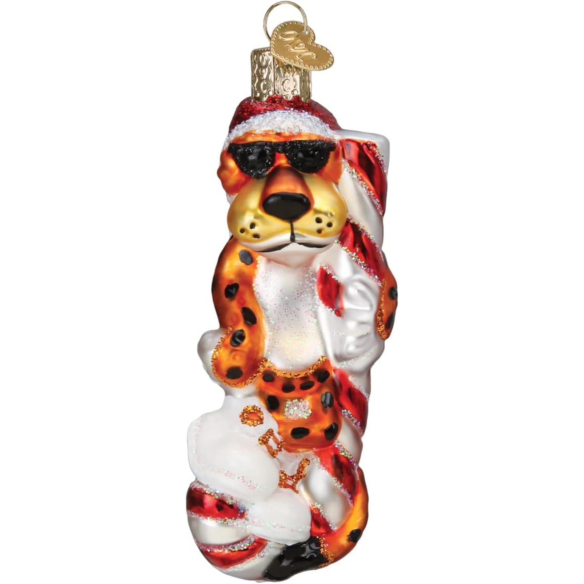 Old World Christmas Glass Blown Ornament for Christmas Tree, Chester Cheetah On Candy Cane