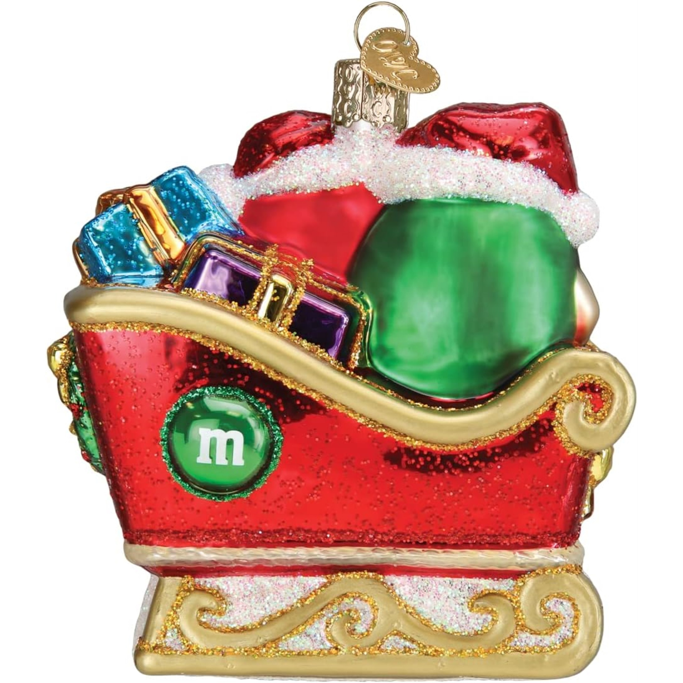 Old World Christmas Glass Blown Holiday Ornament, M&M'S In Sleigh (With OWC Gift Box)