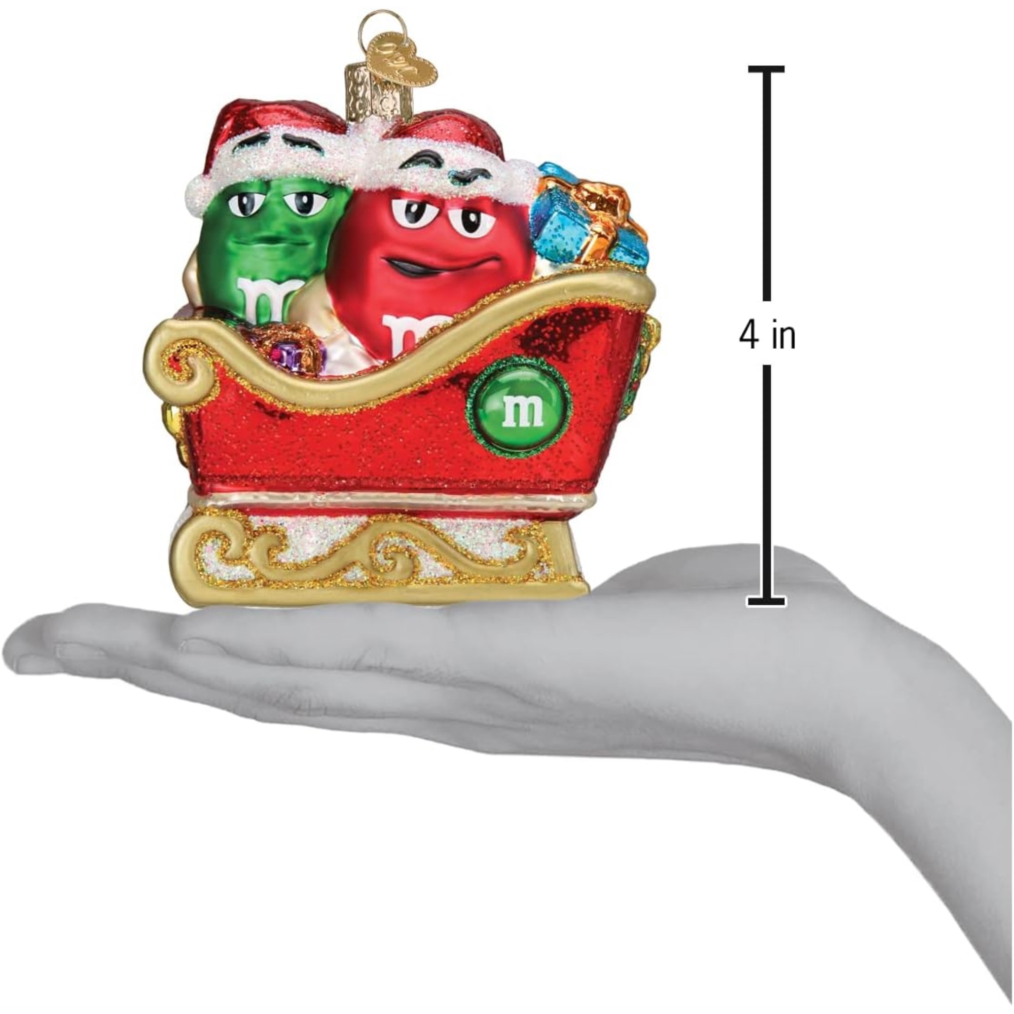 Old World Christmas Blown Glass Ornament for Christmas Tree, M&M's in Sleigh