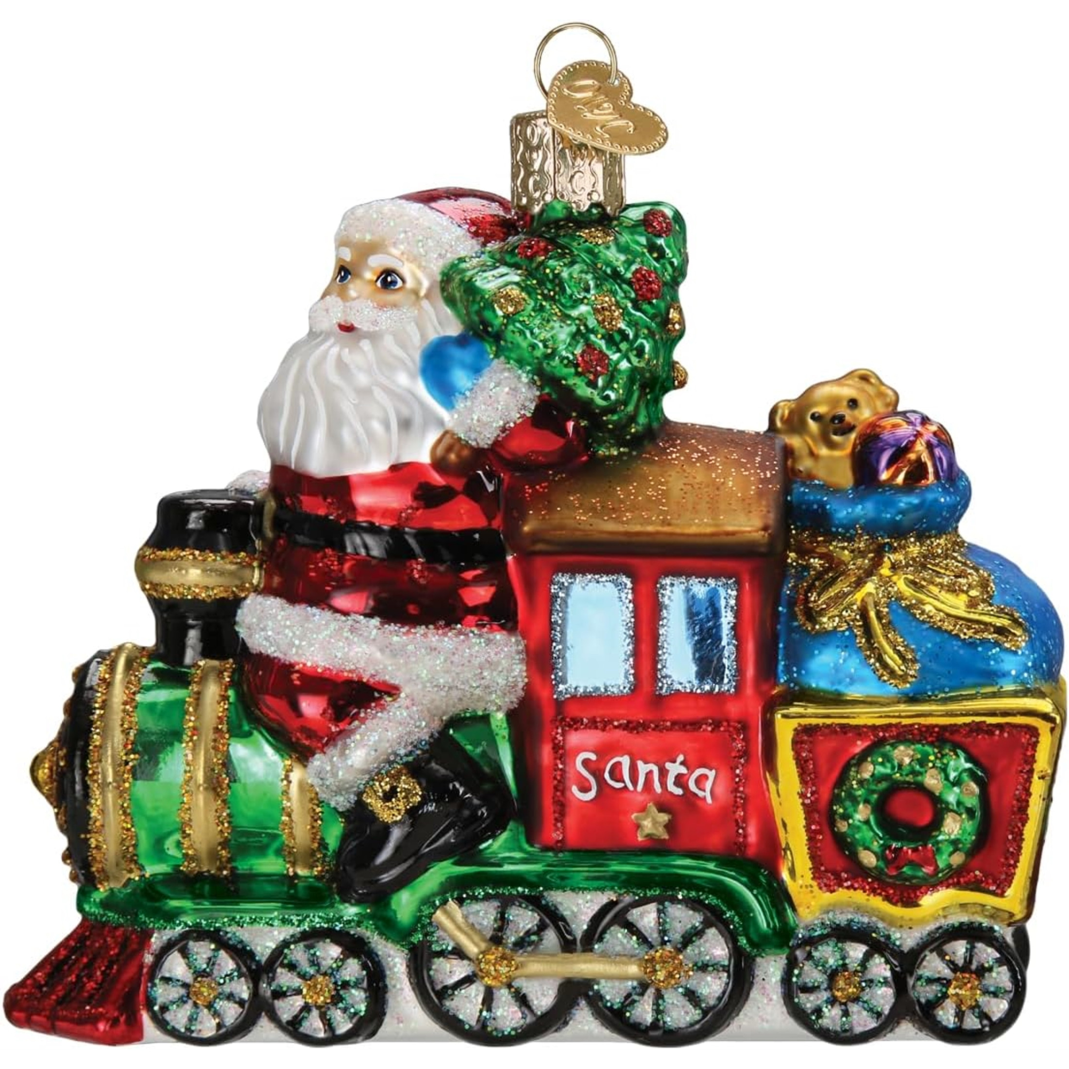 Old World Christmas Glass Blown Holiday Ornament, Santa On Locomotive (w OWC Gift Box)