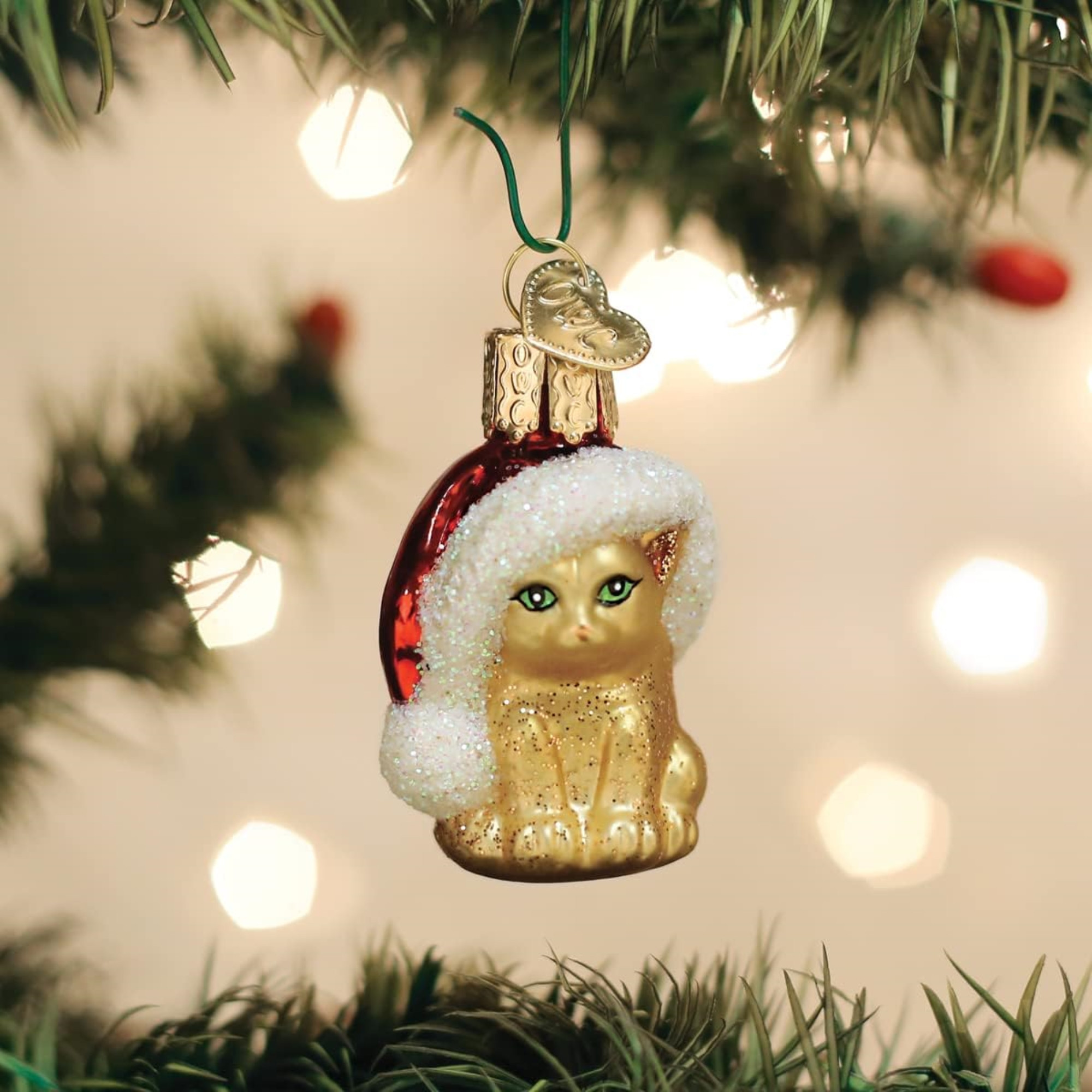 Old World Christmas Mini Glass Blown Ornament for Christmas Tree, Santa's Kitten