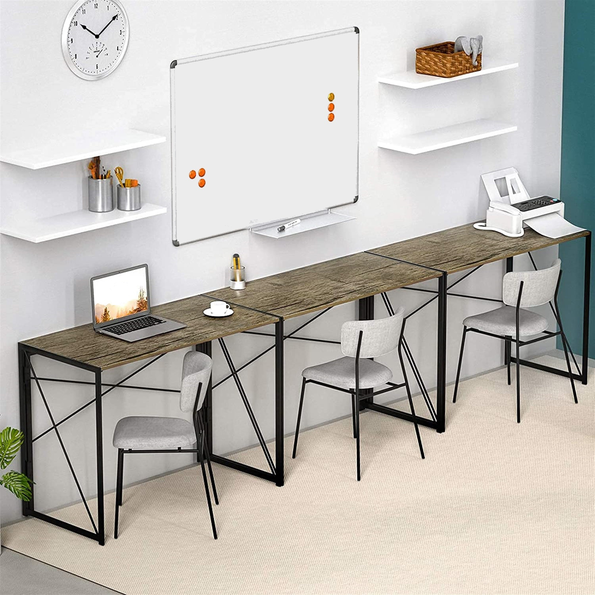 Interior Elements Folding Computer Desk – Small Space Home Office Desk in Light Brown Oak, 39"