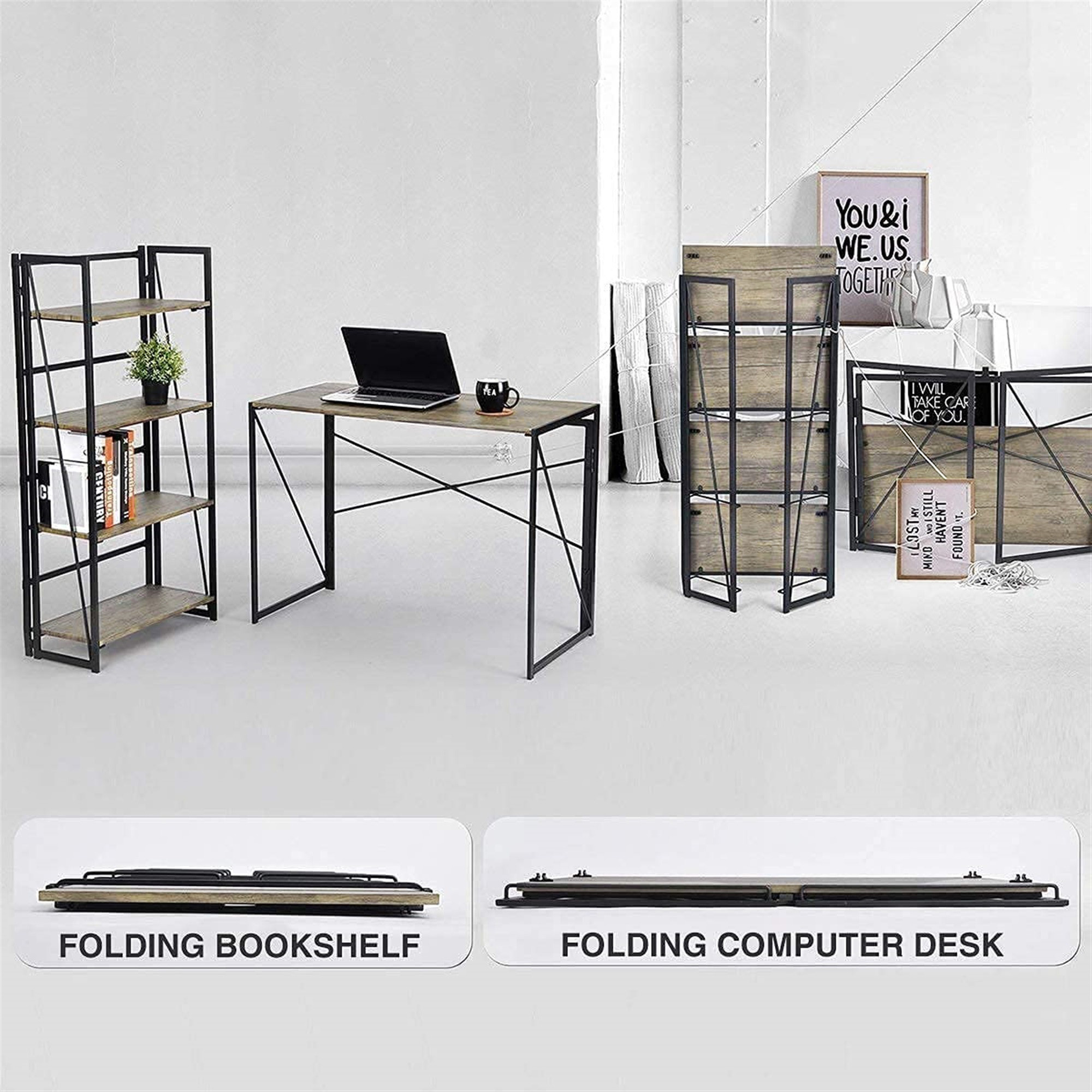 Interior Elements Folding Computer Desk – Small Space Home Office Desk in Light Brown Oak, 39"