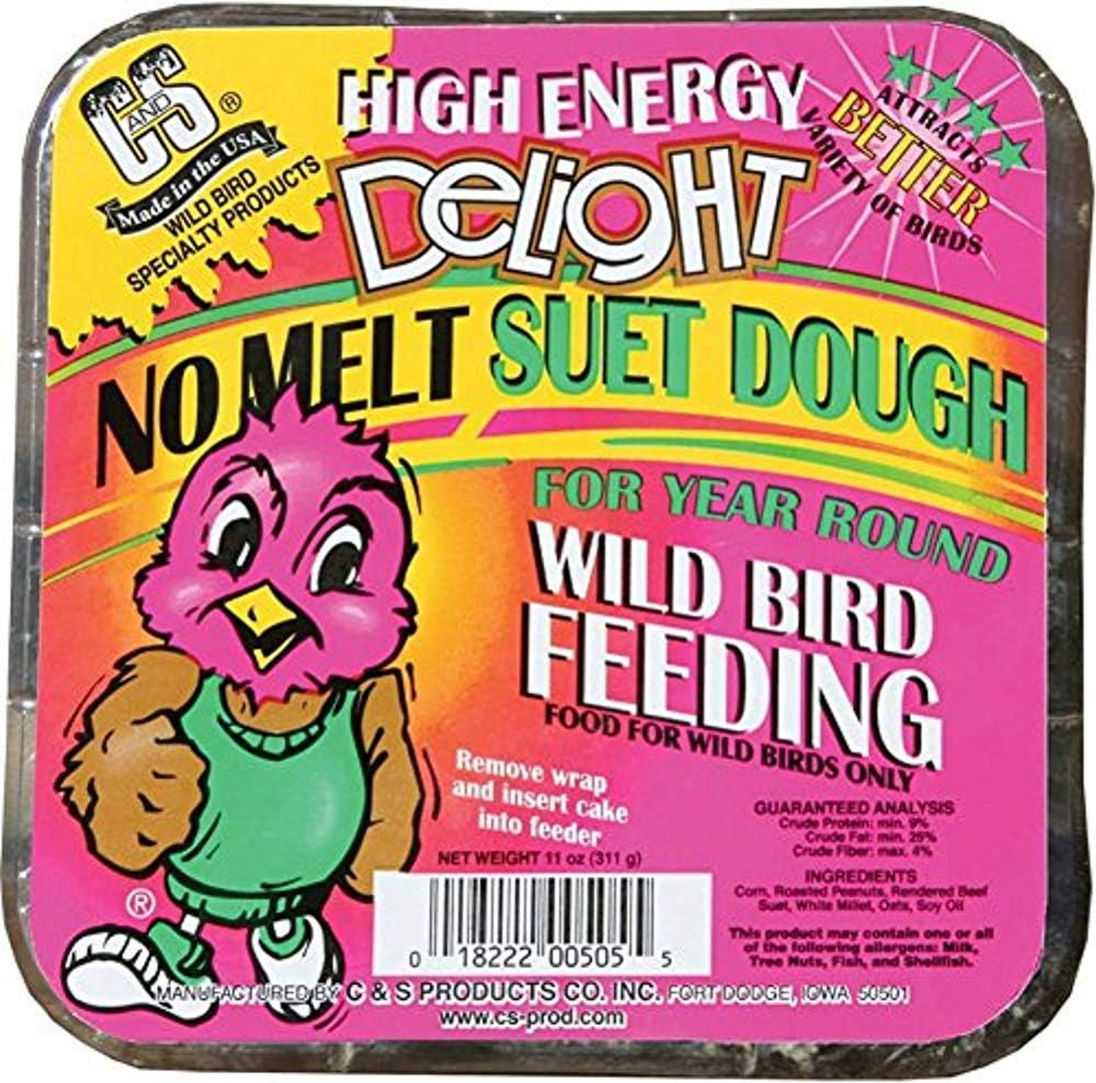 C & S High Energy Delight No-Melt Suet Dough for Year Round Wild Bird Feeding, 11 oz (1 Suet Cake)
