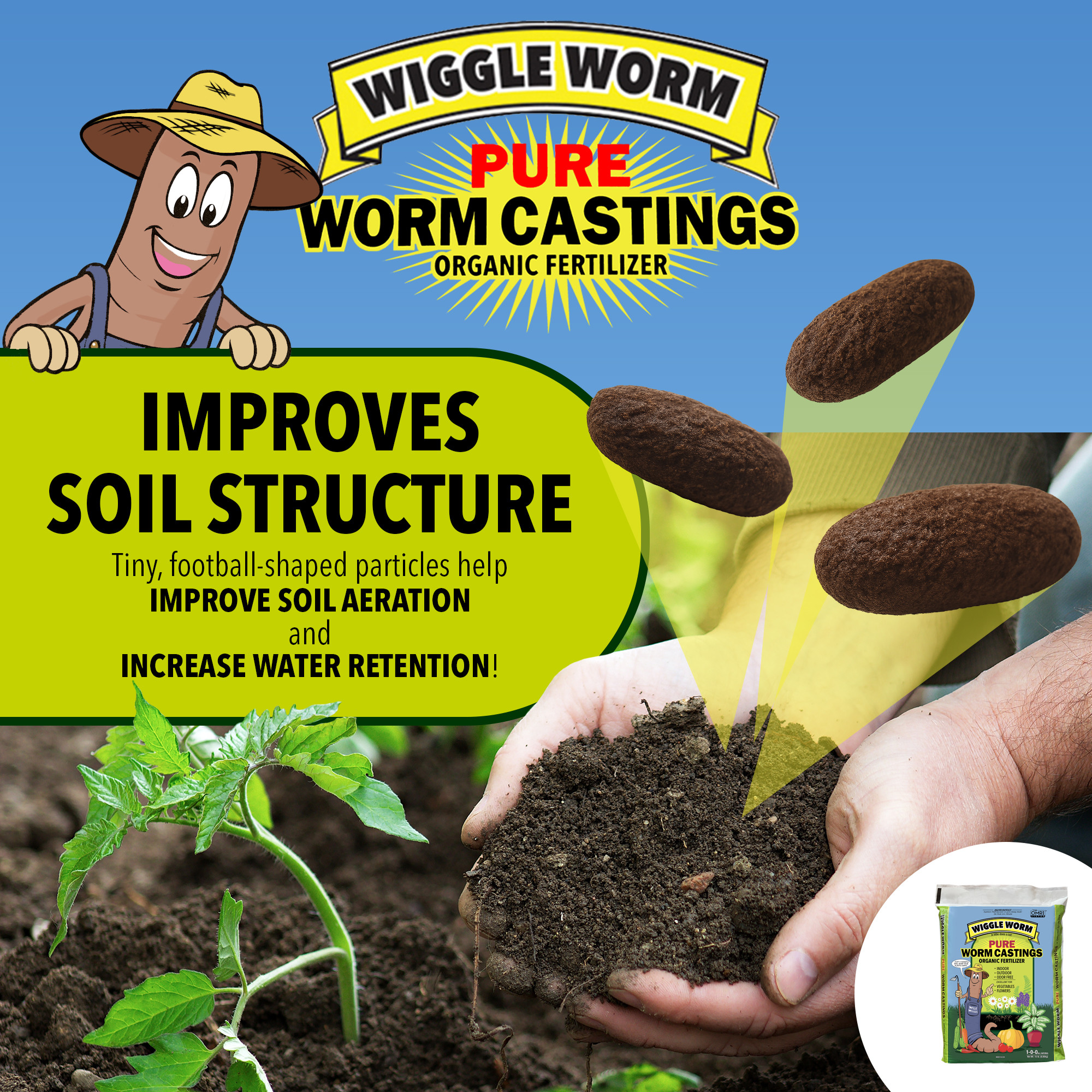 Wiggle Worm Fertilizer Combo Pack – 15lb Pure Worm Castings Fertilizer and Soil Amendment and 8oz Worm Casting Tea Concentrate for Indoor and Outdoor Gardening