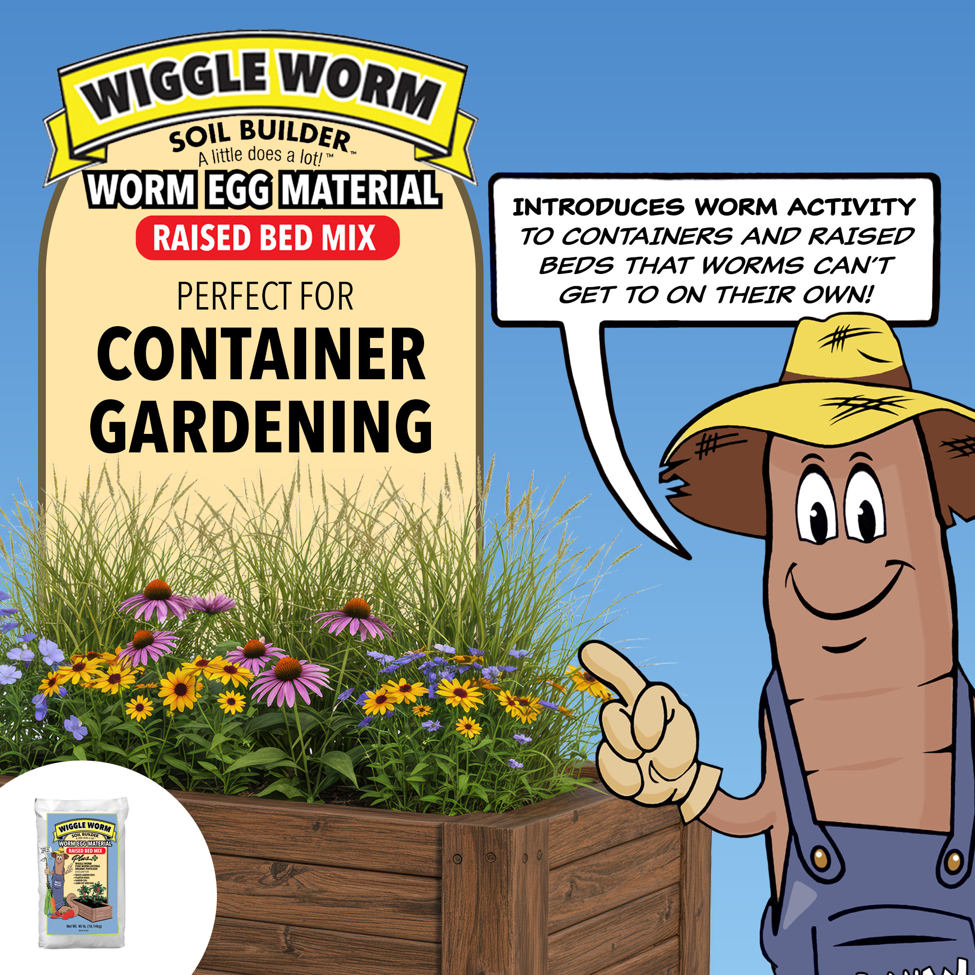 Wiggle Worm Combo Package – 8oz Organic Pure Worm Casting Tea Fertilizer Concentrate and 40lbs Worm Egg Material Raised Bed Mix Plus for Planting and Fertilization of Indoor and Outdoor Plants