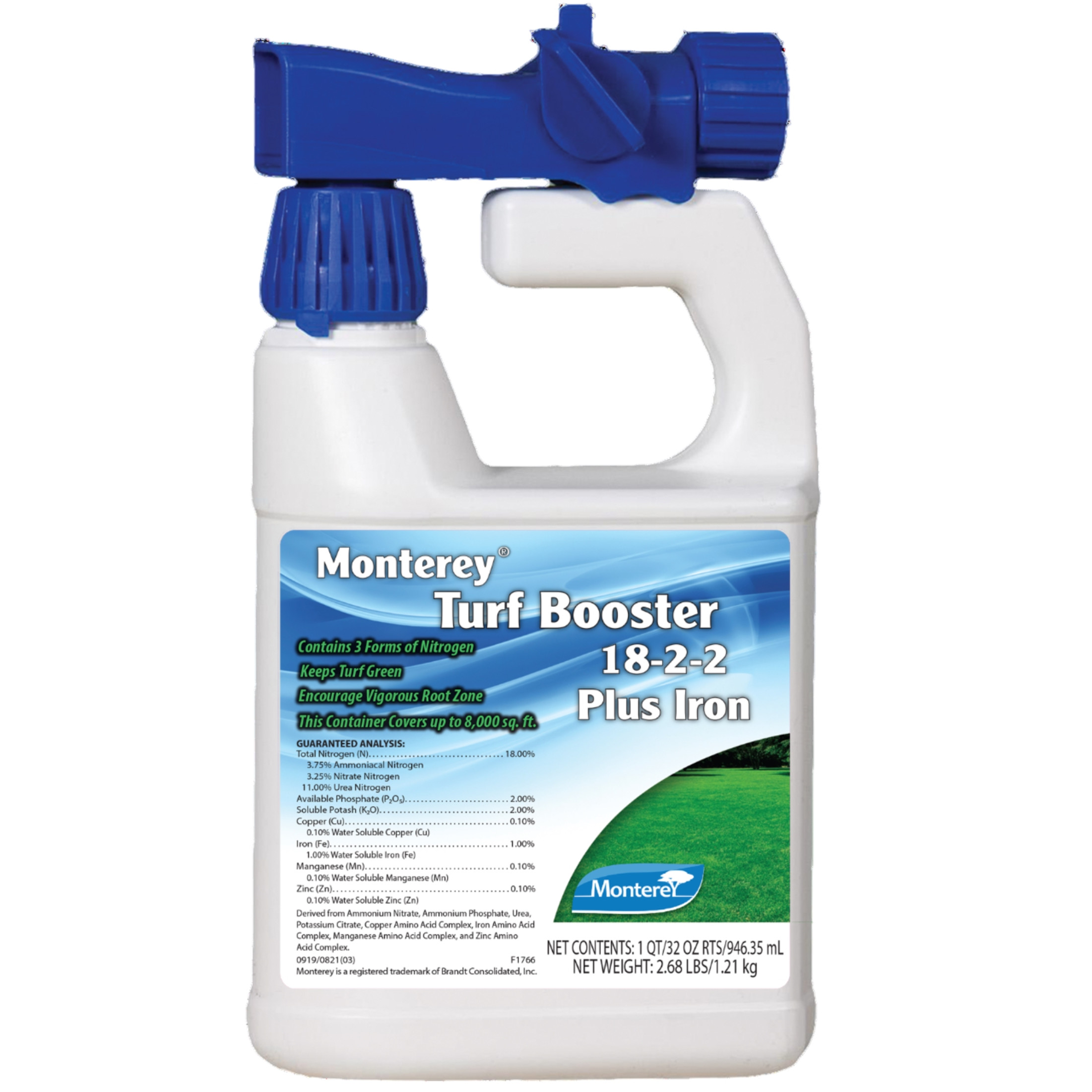 Monterey Turf Booster Fertilizer, 18-2-2 + 1% Iron, RTS Hose End Connect, 32 fl oz