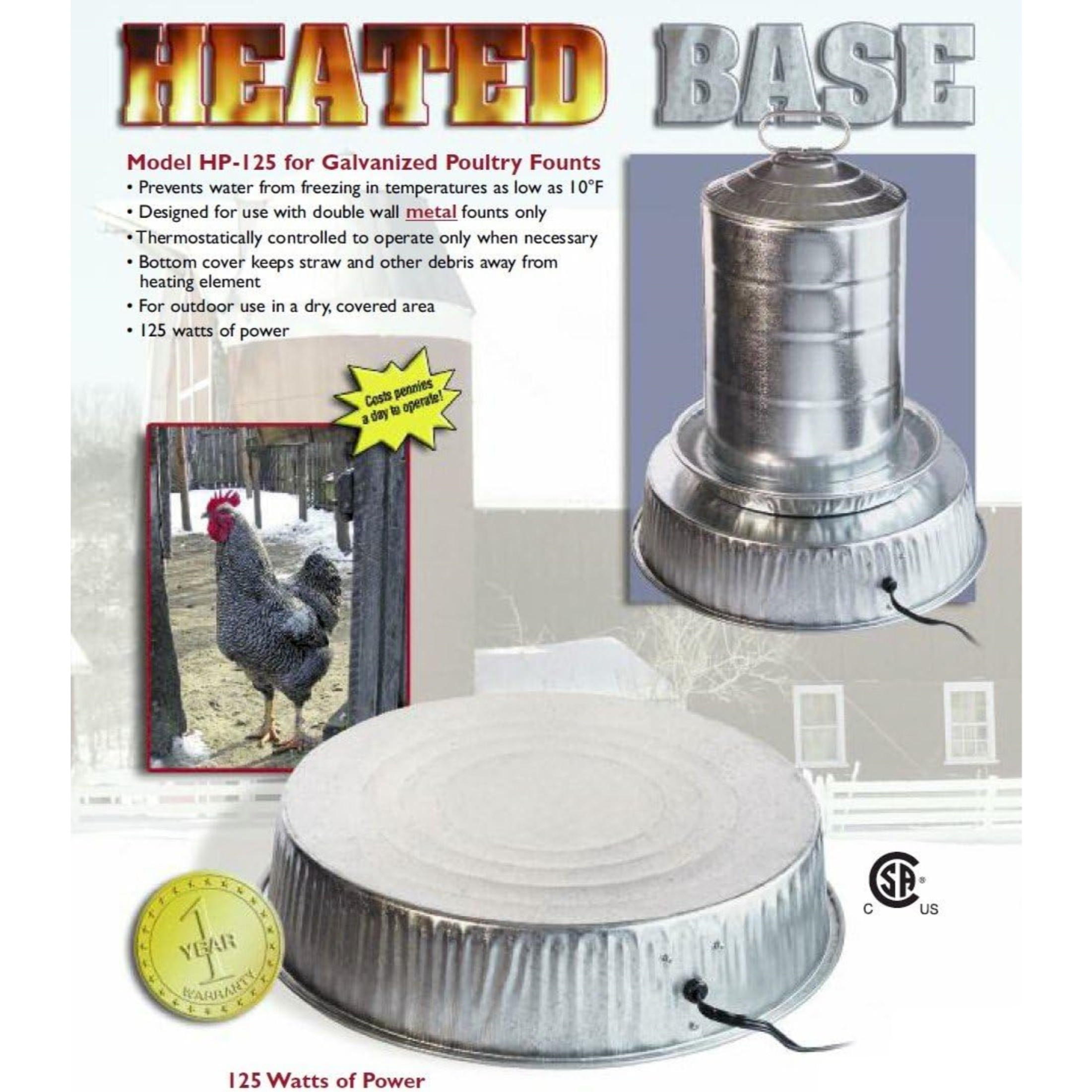 Farm Innovators Heated Base For Metal Poultry Founts, Water and Food Bowls, Grey, 125-Watt