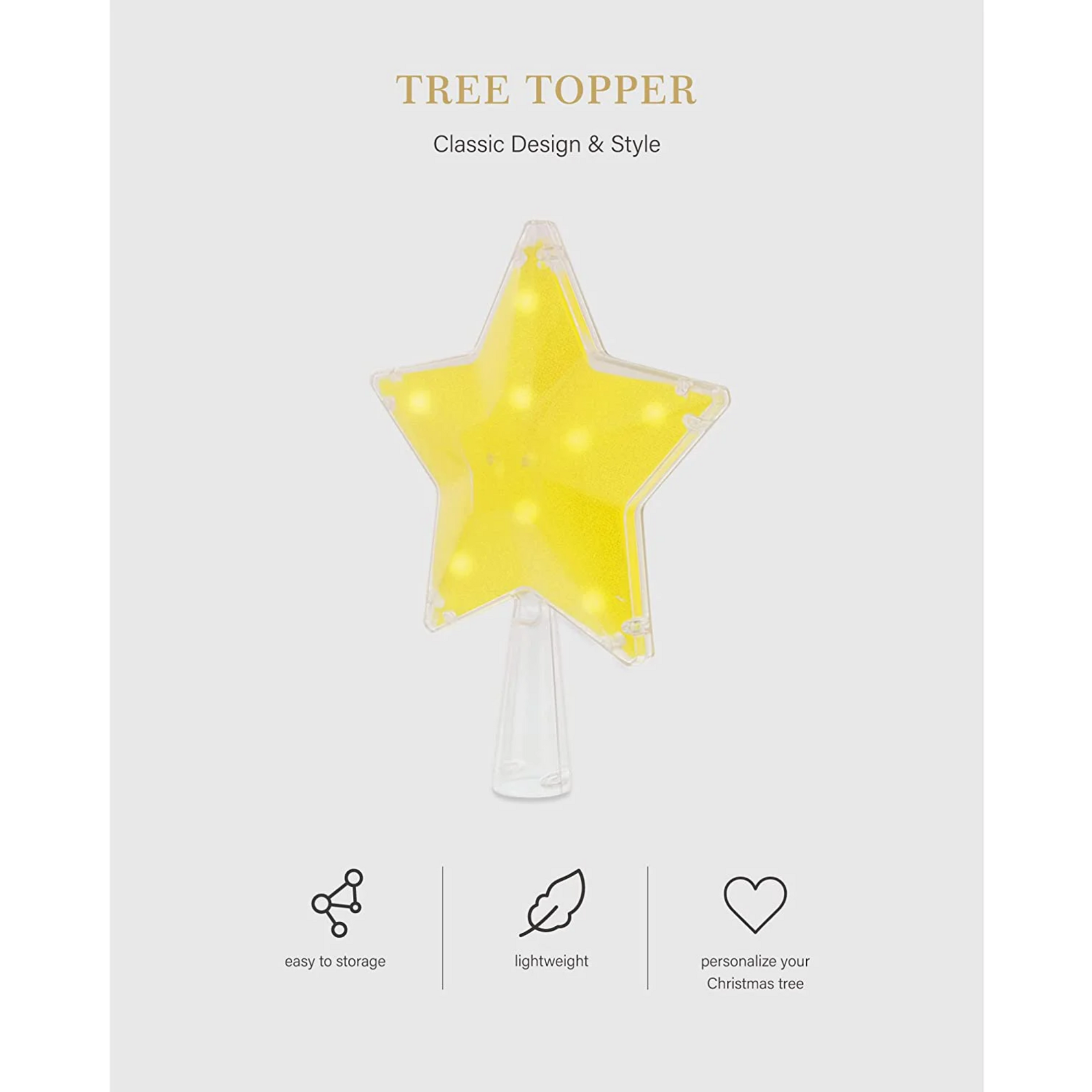 Tree Nest Christmas Tree Topper Glittered 3D Star Tree Topper Built in 8 LED Warm Lights Battery Operated Treetop for Christmas Tree Decoration, Gold