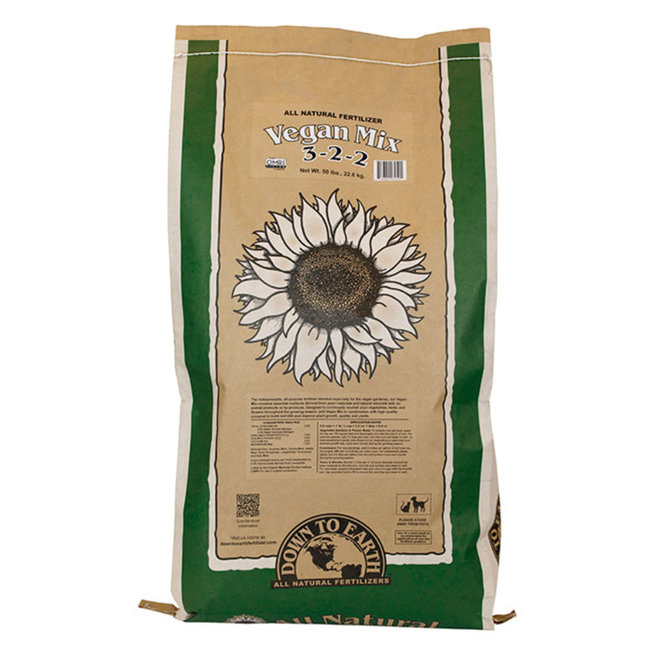 Down to Earth Organic Vegan and Flower Garden Fertilizer Mix 3-2-2, 50lbs