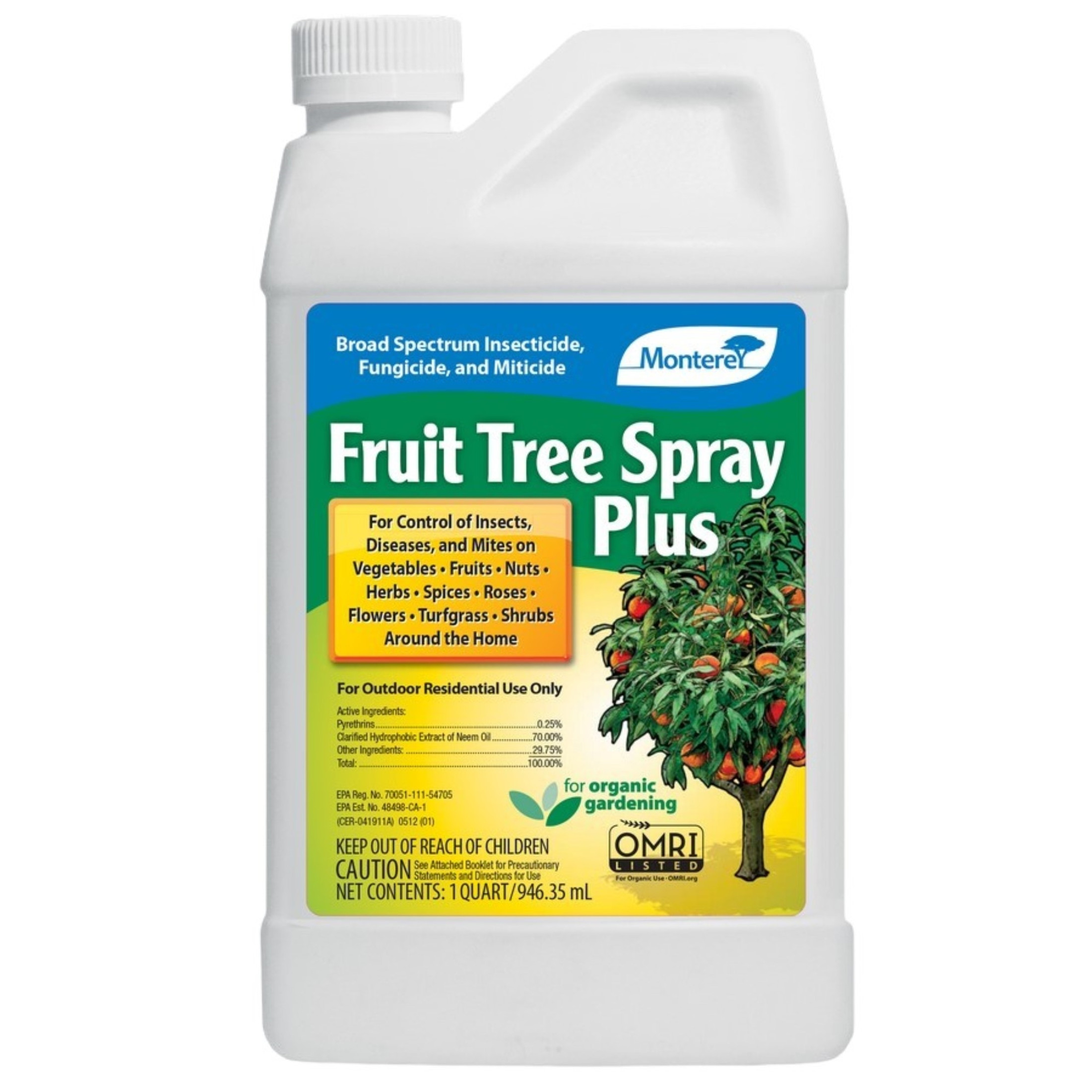 Monterey Fruit Tree Spray Plus for Organic Gardening, Broad-Spectrum Insecticide, Fungicide and Miticide, 32 fl oz