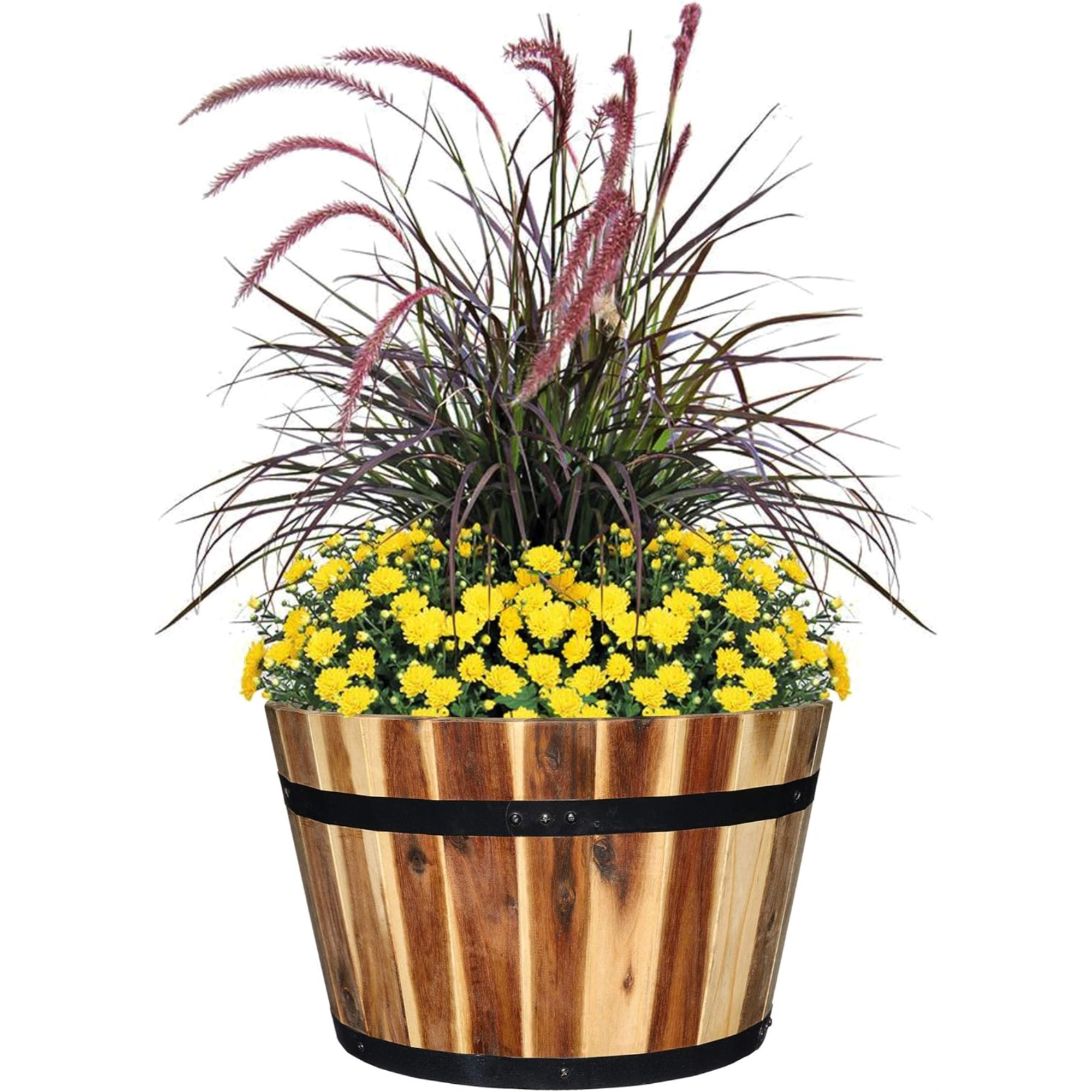 Classic Home and Garden Acacia Wood Whiskey Barrel Planters with