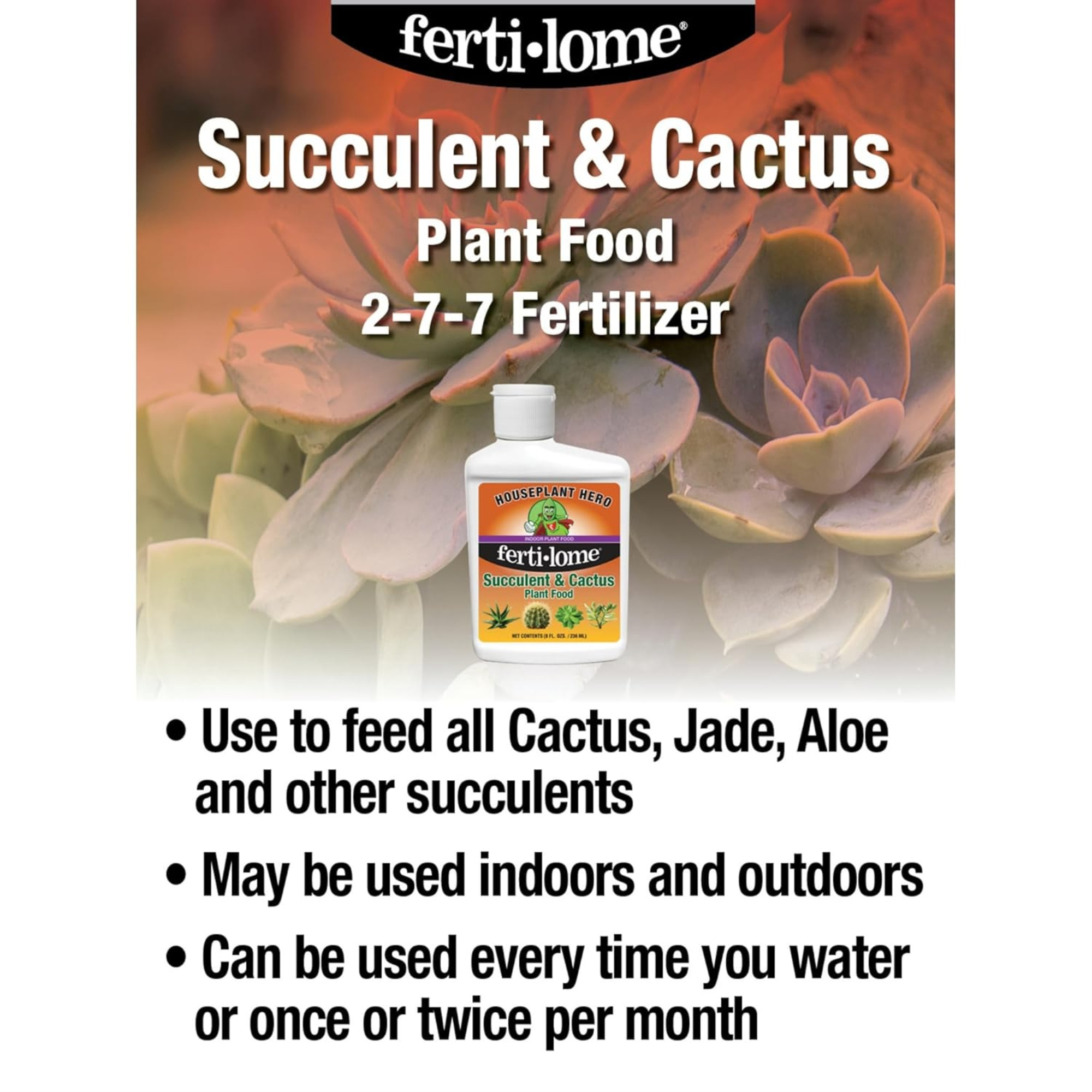 Fertilome Houseplant Hero Cactus and Succulent 2-7-7 Plant Food Concentrate, 8oz