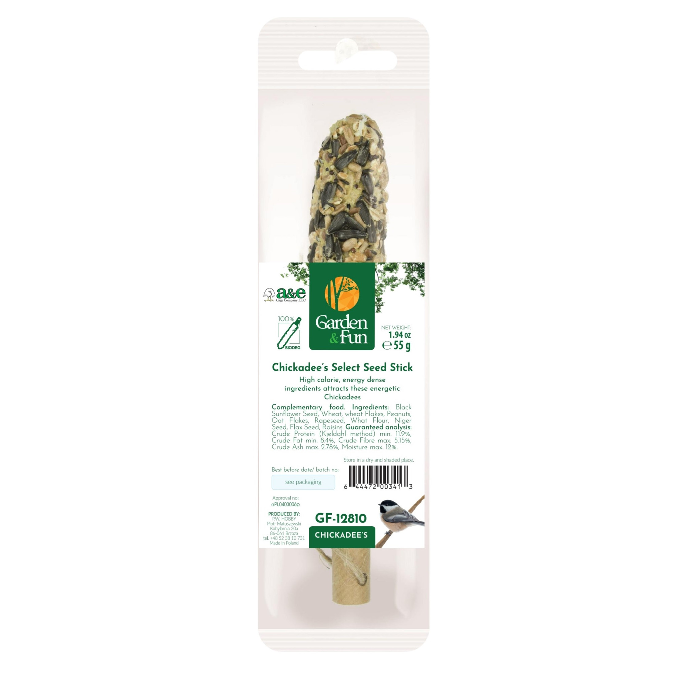 A & E Cage Smakers Wild Bird Stick for Chickadees, 1.9oz