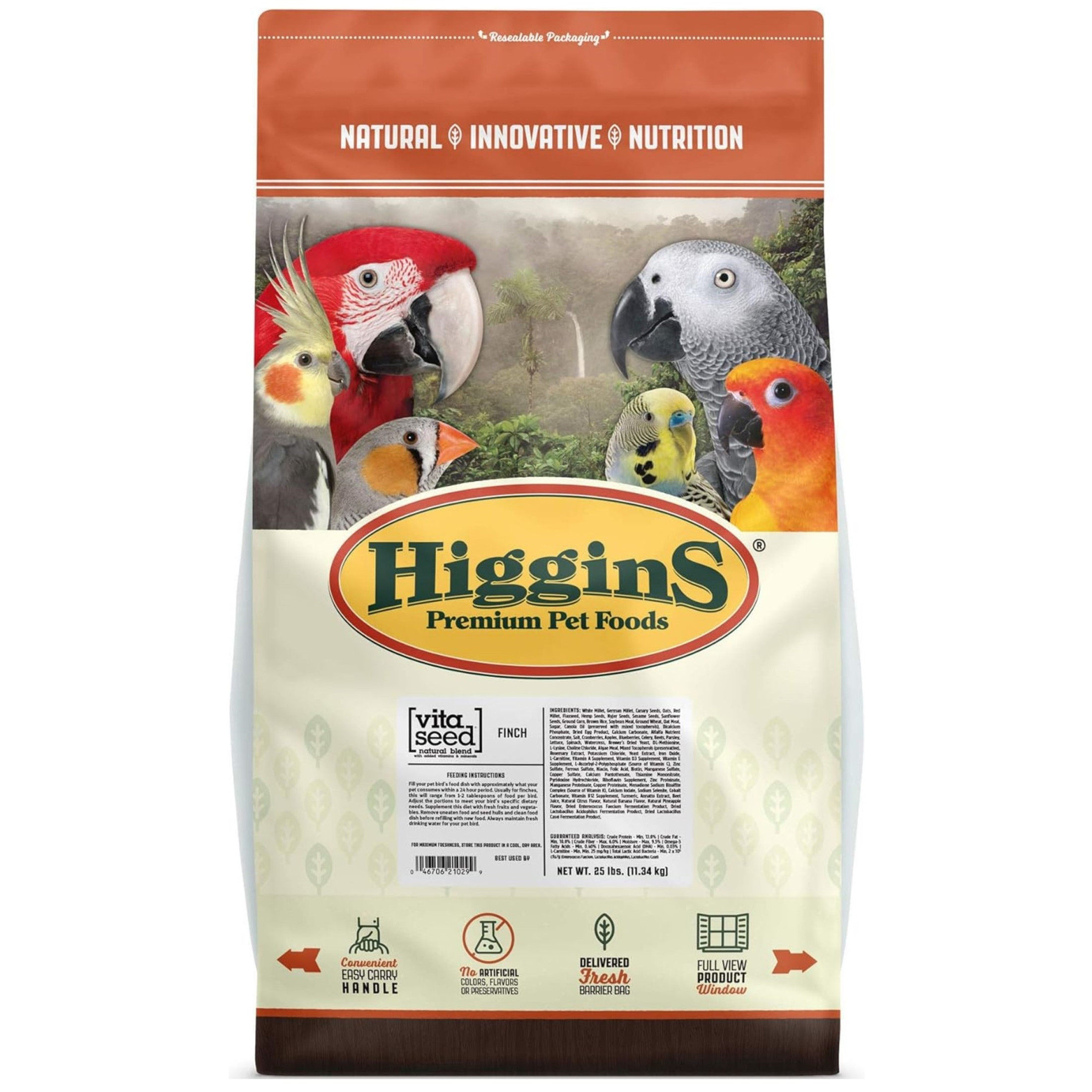 Higgins Vita Seed Finch Food for Wild Birds, 25lb