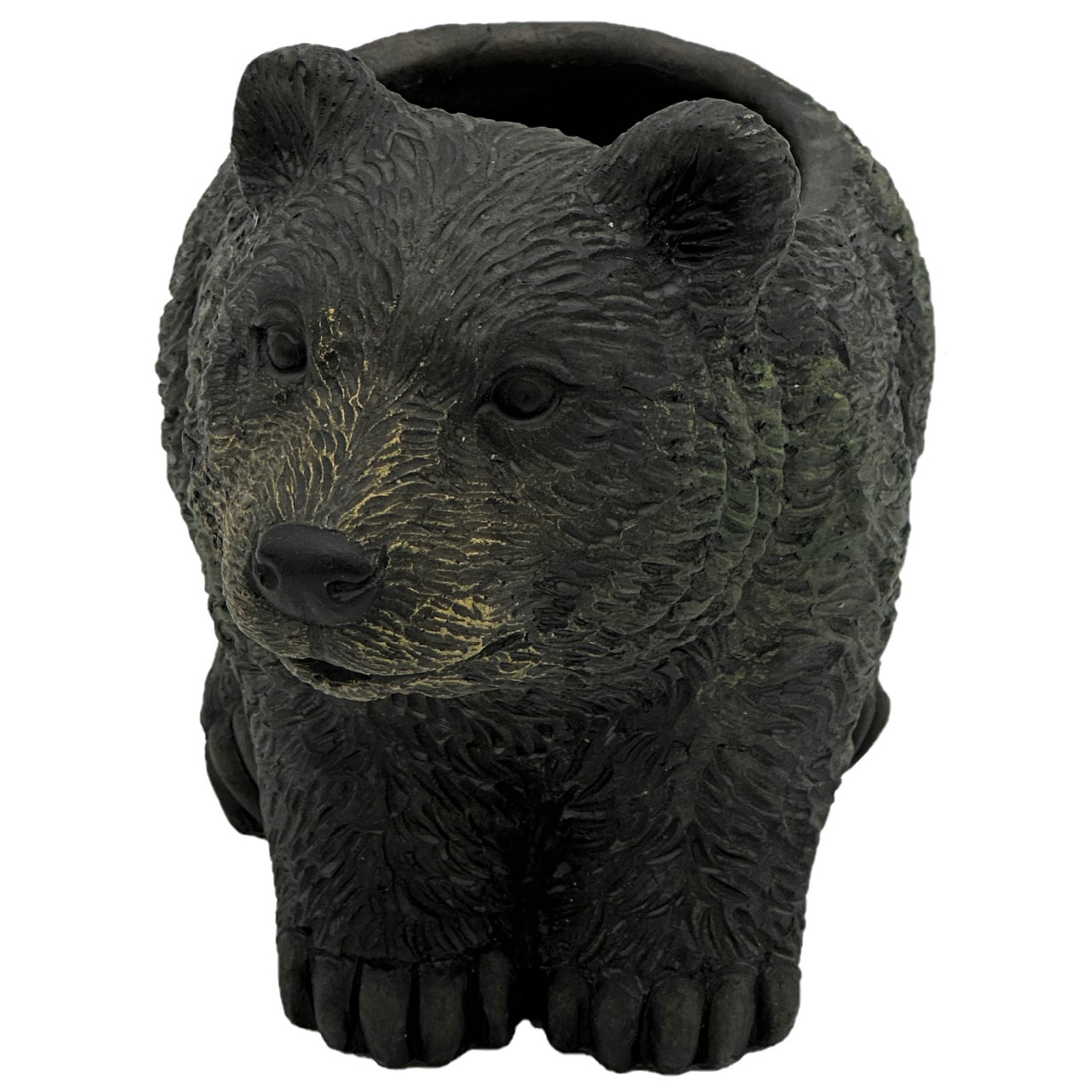 Classic Home and Garden Cement Buddies Indoor/Outdoor Planter with Drainage Hole, Bear, Dark Brown, 7in