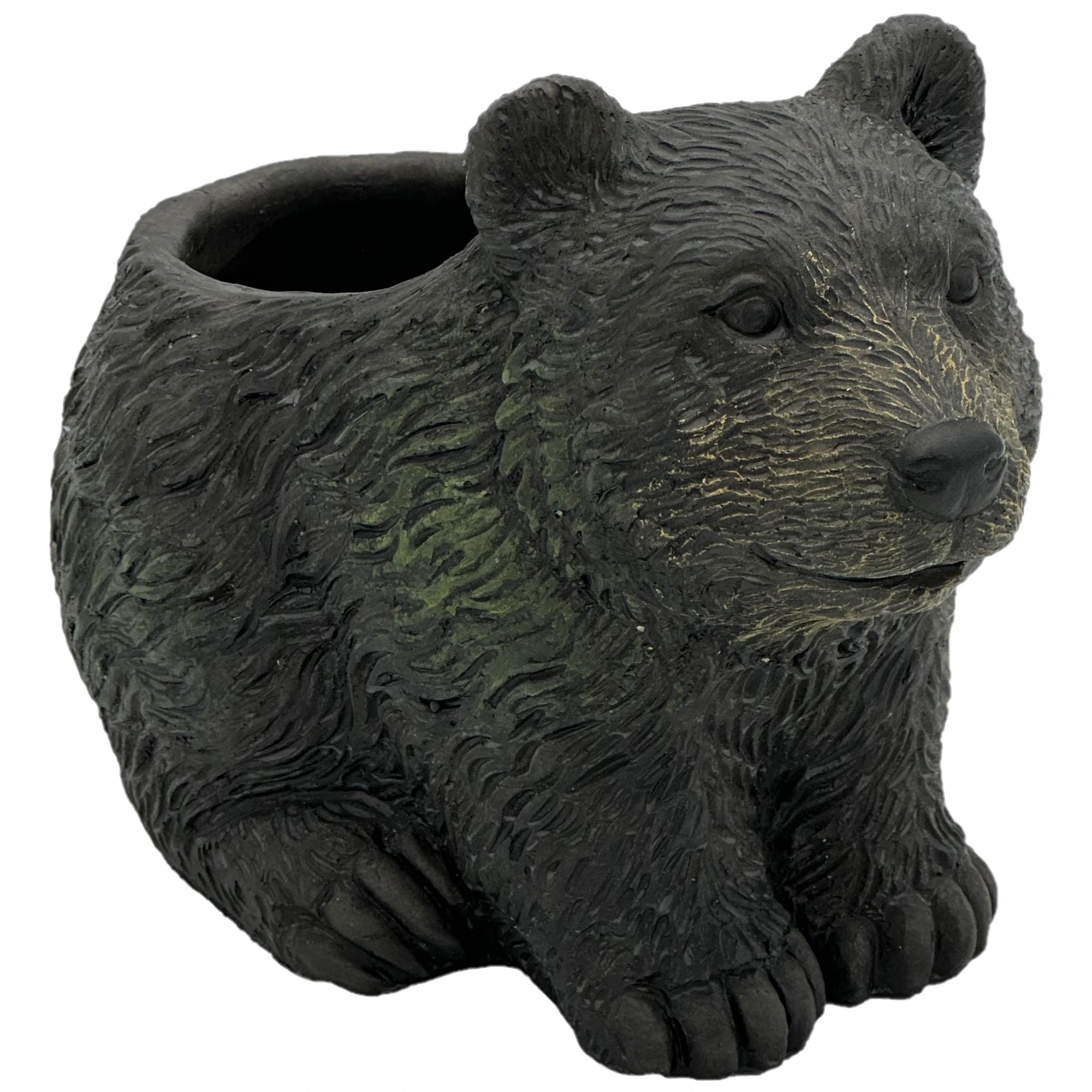 Classic Home and Garden Cement Buddies Indoor/Outdoor Planter with Drainage Hole, Bear Cub — Dark Brown, 7”