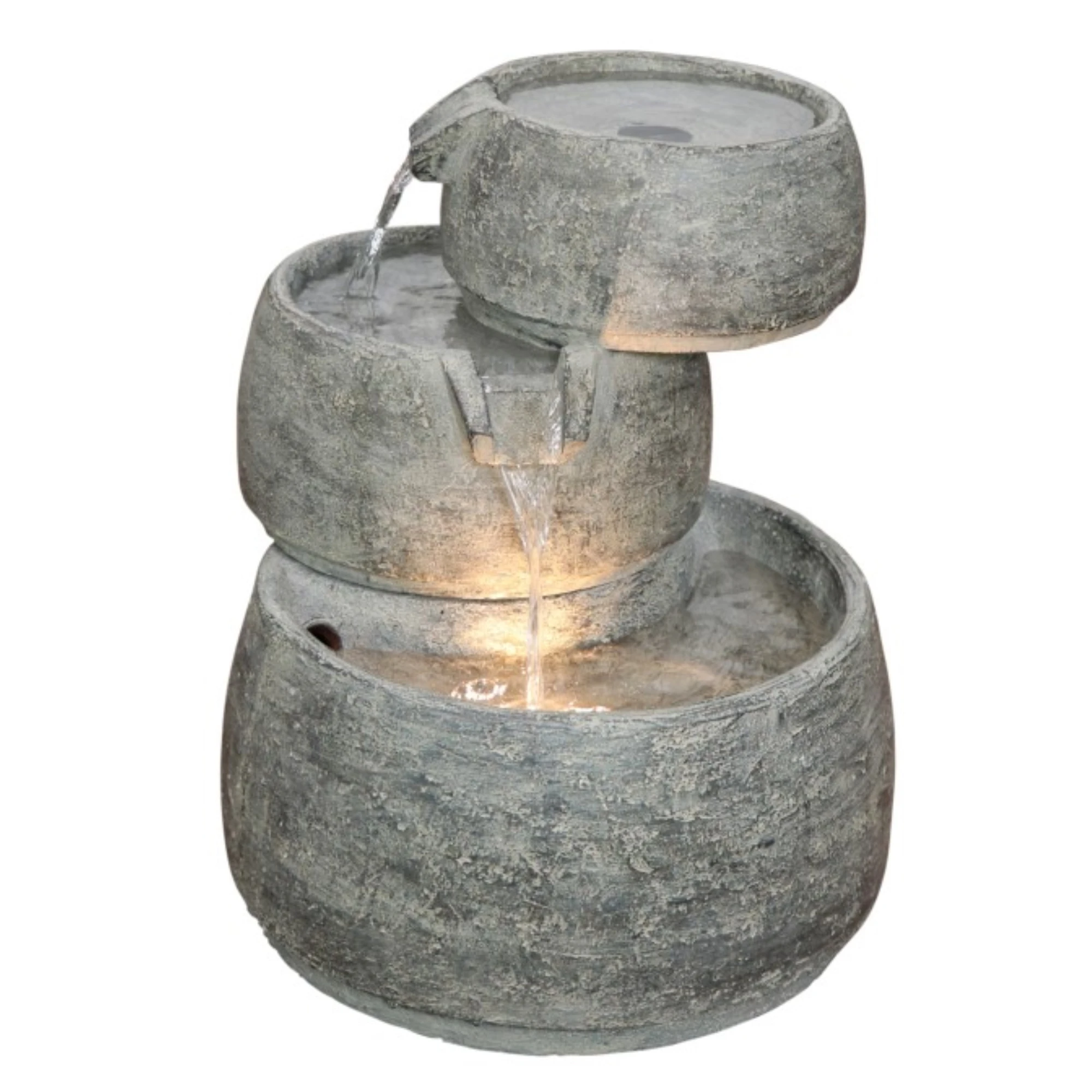 Classic Home and Garden 3-Tier Cascading Fountain with Light, Quartz, 15in