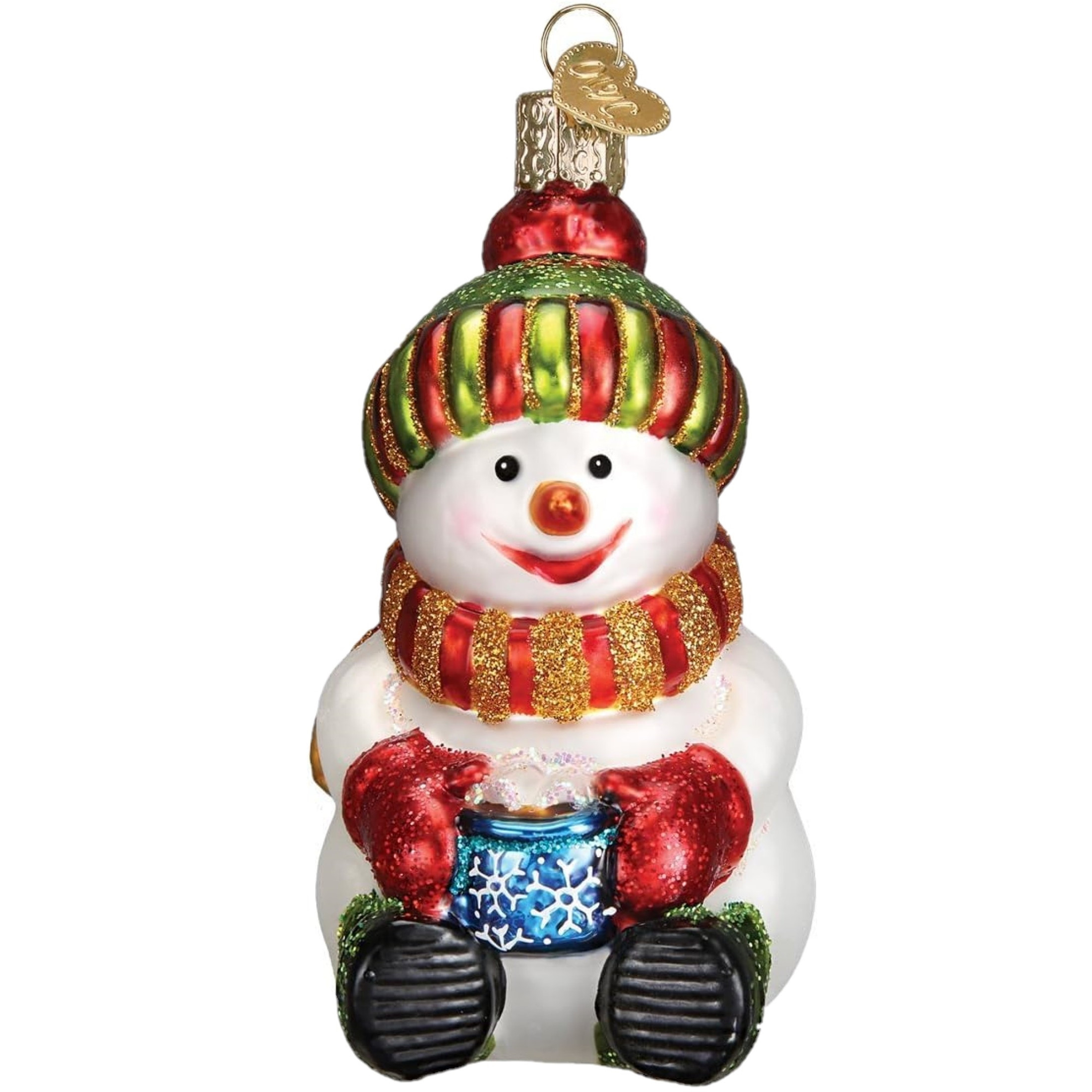 Old World Christmas Glass Blown Ornament for Christmas Tree, Snowman with Cocoa (with OWC Gift Box)