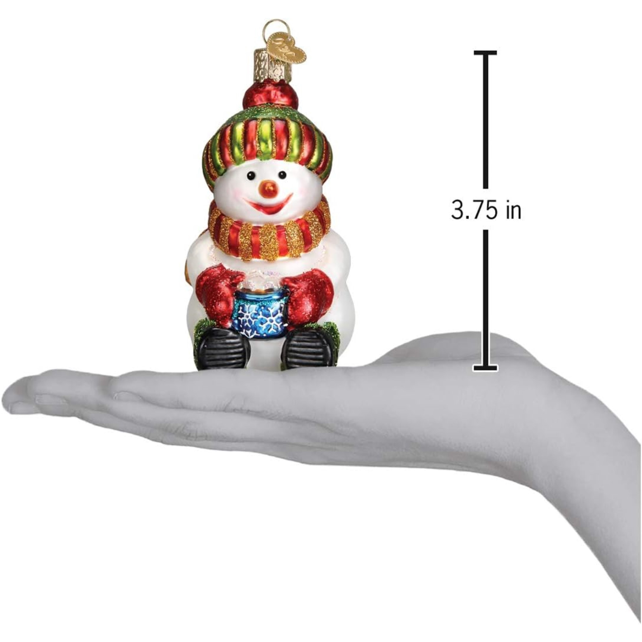 Old World Christmas Glass Blown Ornament for Christmas Tree, Snowman with Cocoa (with OWC Gift Box)