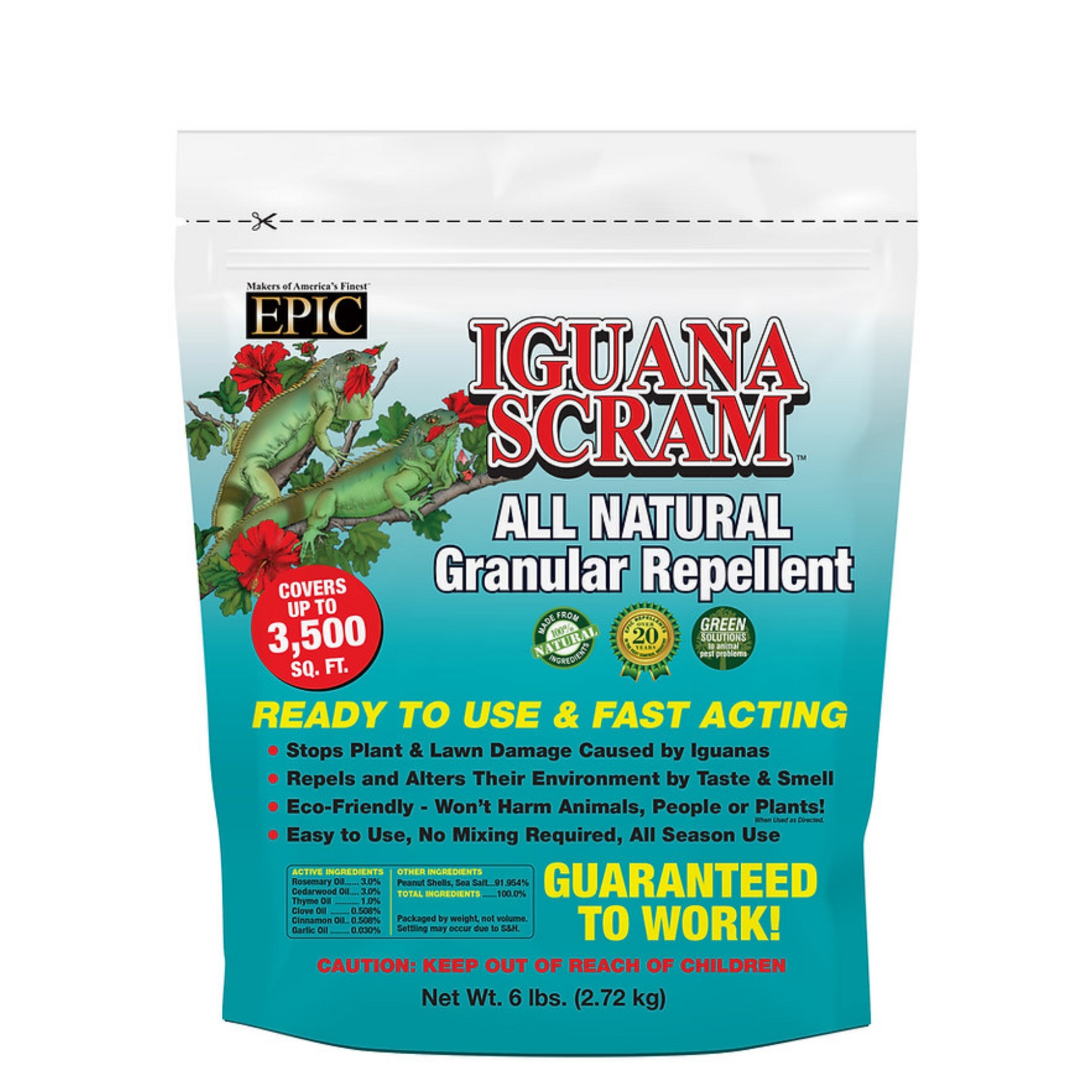 EPIC Iguana Scram All Natural Ready To Use Outdoor Granular Animal Repellent Resealable Bag, 6lbs