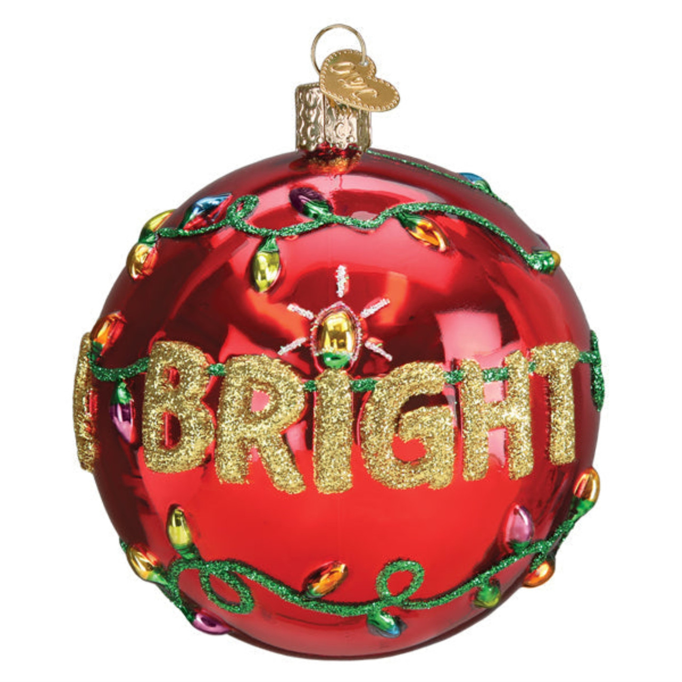 Old World Christmas Hanging Mouth-Blown Glass Ornament for Trees, Merry & Bright Round Ball, 3.5"