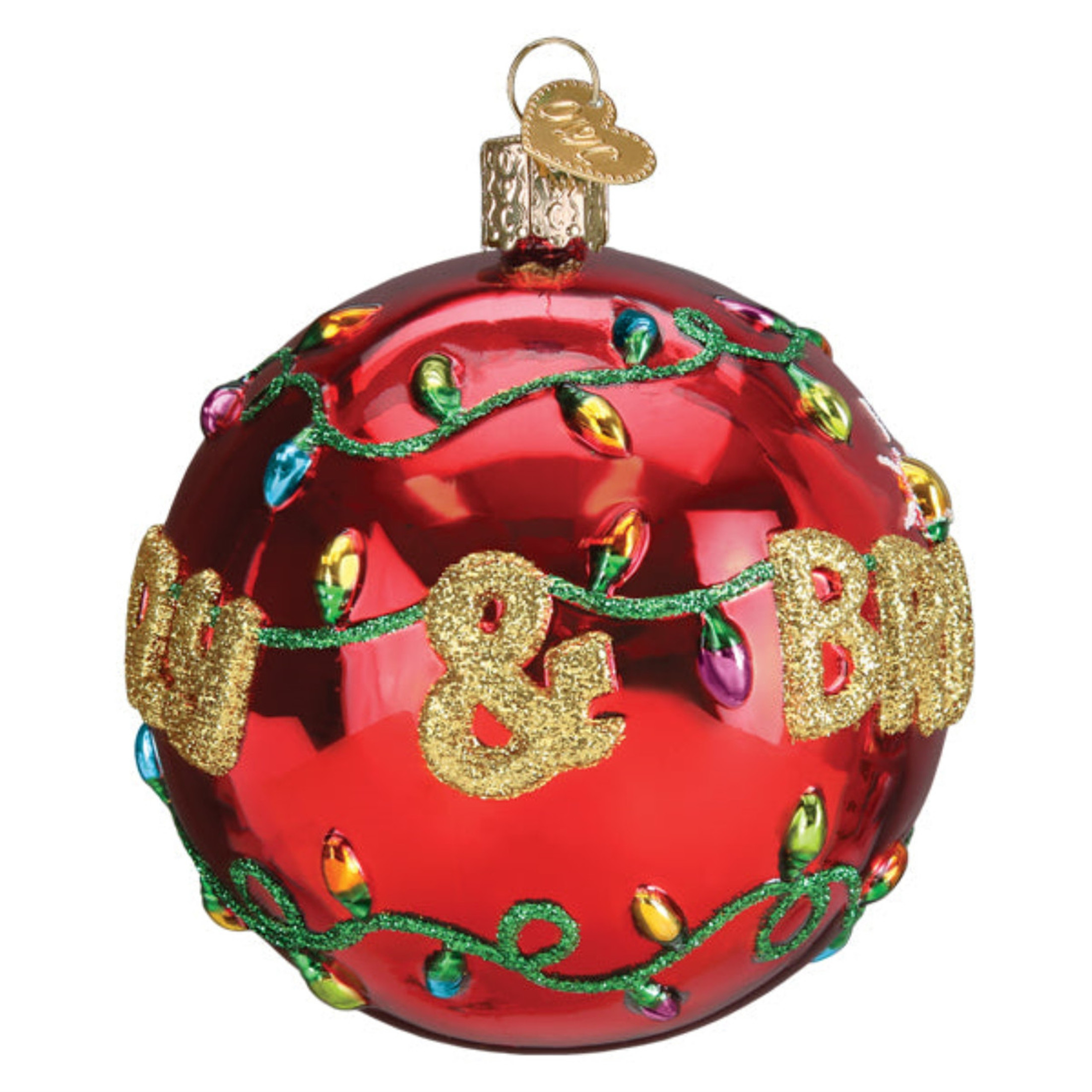 Old World Christmas Hanging Mouth-Blown Glass Ornament for Trees, Merry & Bright Round Ball, 3.5"
