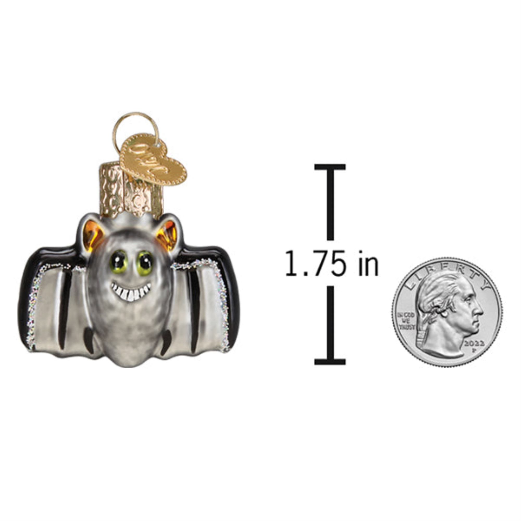 Old World Christmas Blown Glass Ornament for Halloween, Mini Bat