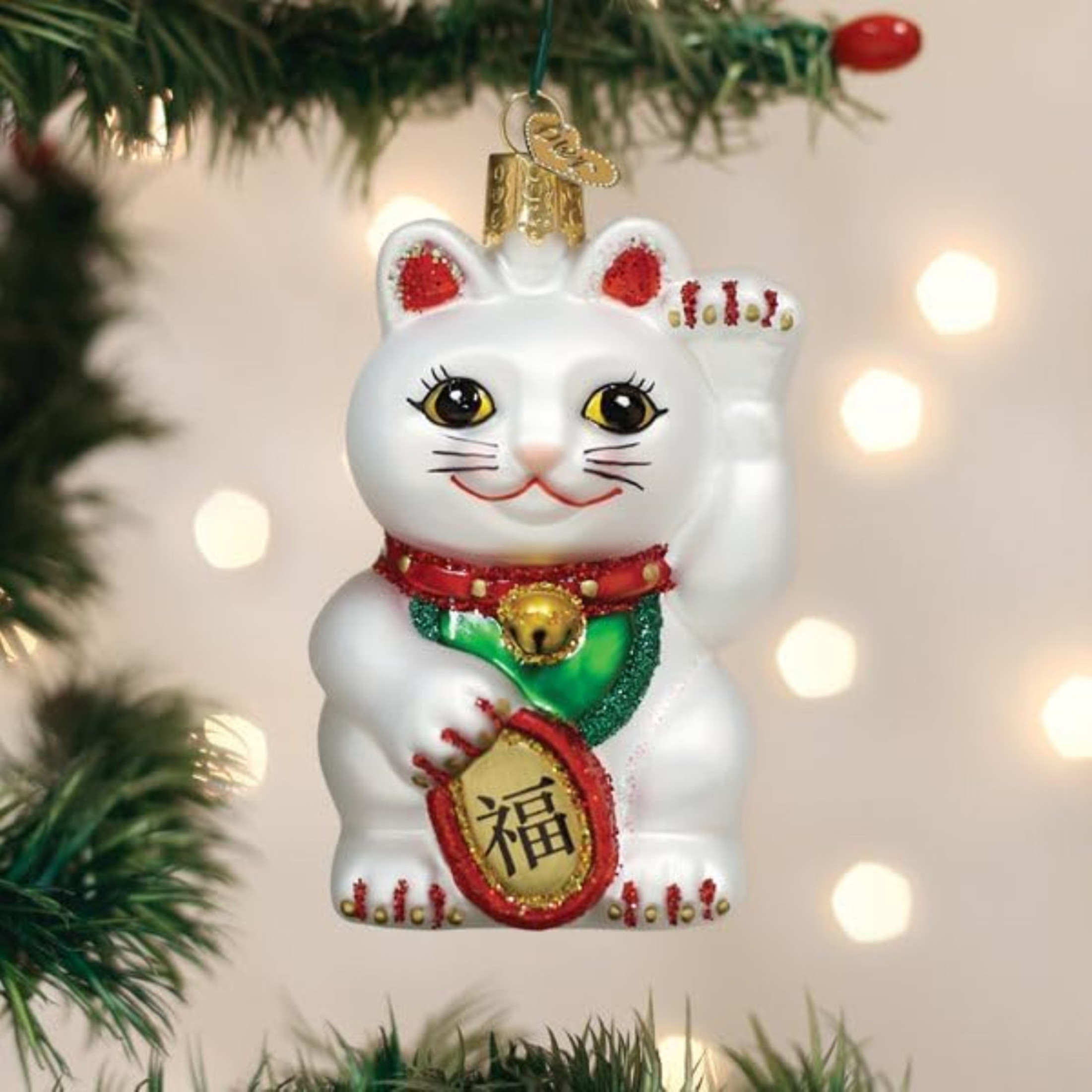 Old World Christmas Blown Glass Ornament for Christmas Tree, Lucky Cat (with OWC Gift Box)