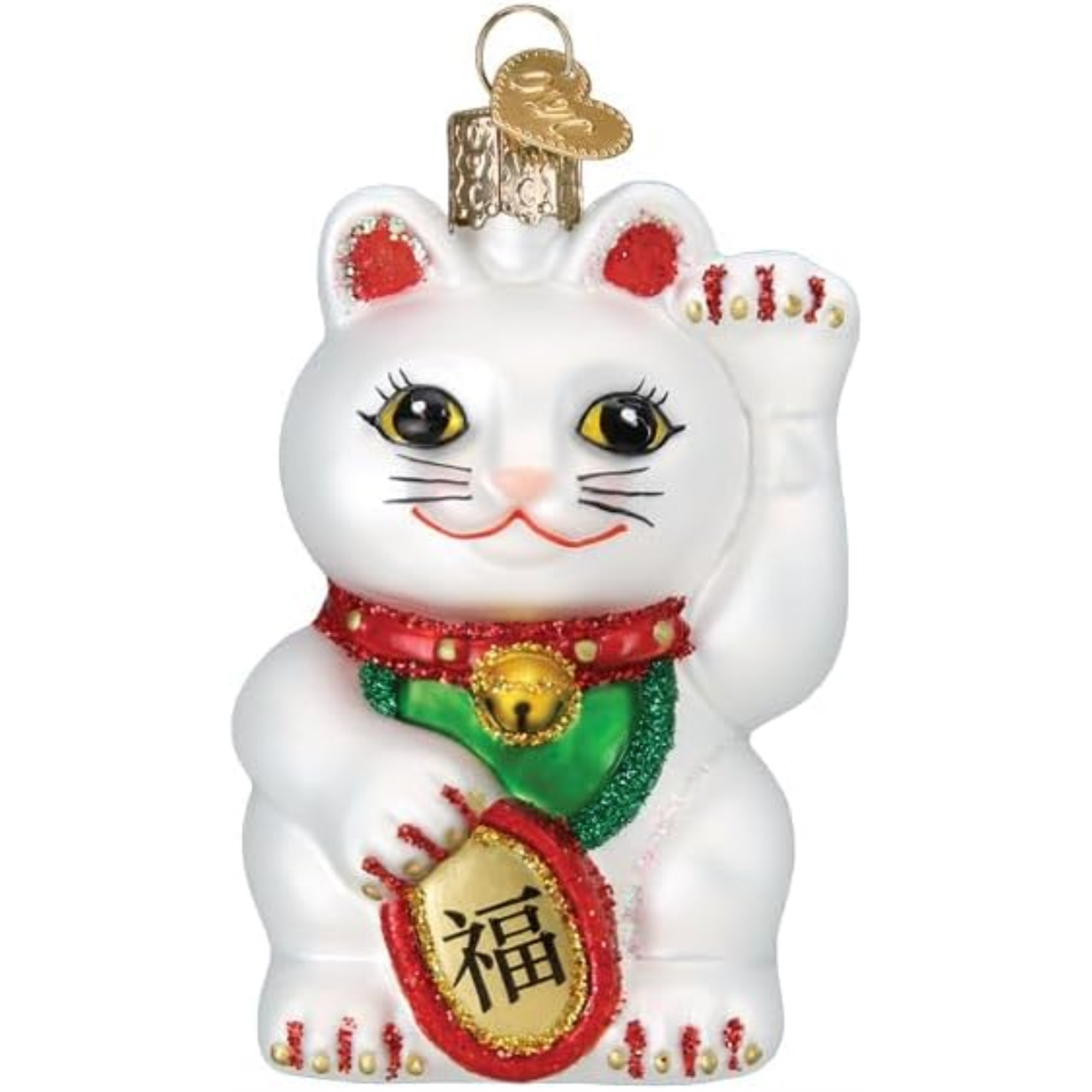 Old World Christmas Blown Glass Ornament for Christmas Tree, Lucky Cat