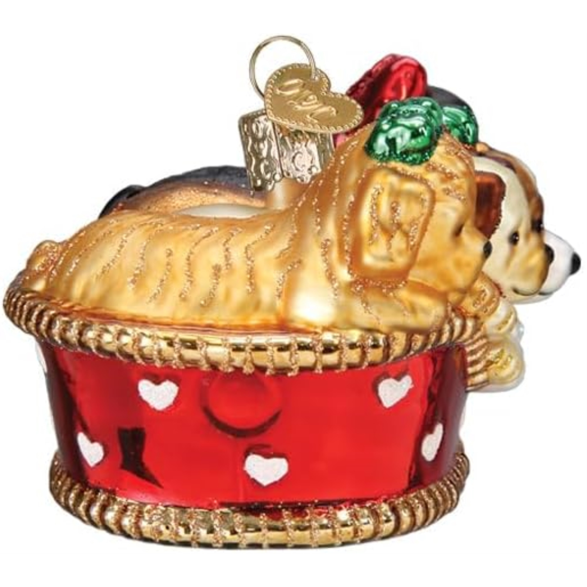 Old World Christmas Blown Glass Ornament for Christmas Tree, Puppies In A Basket