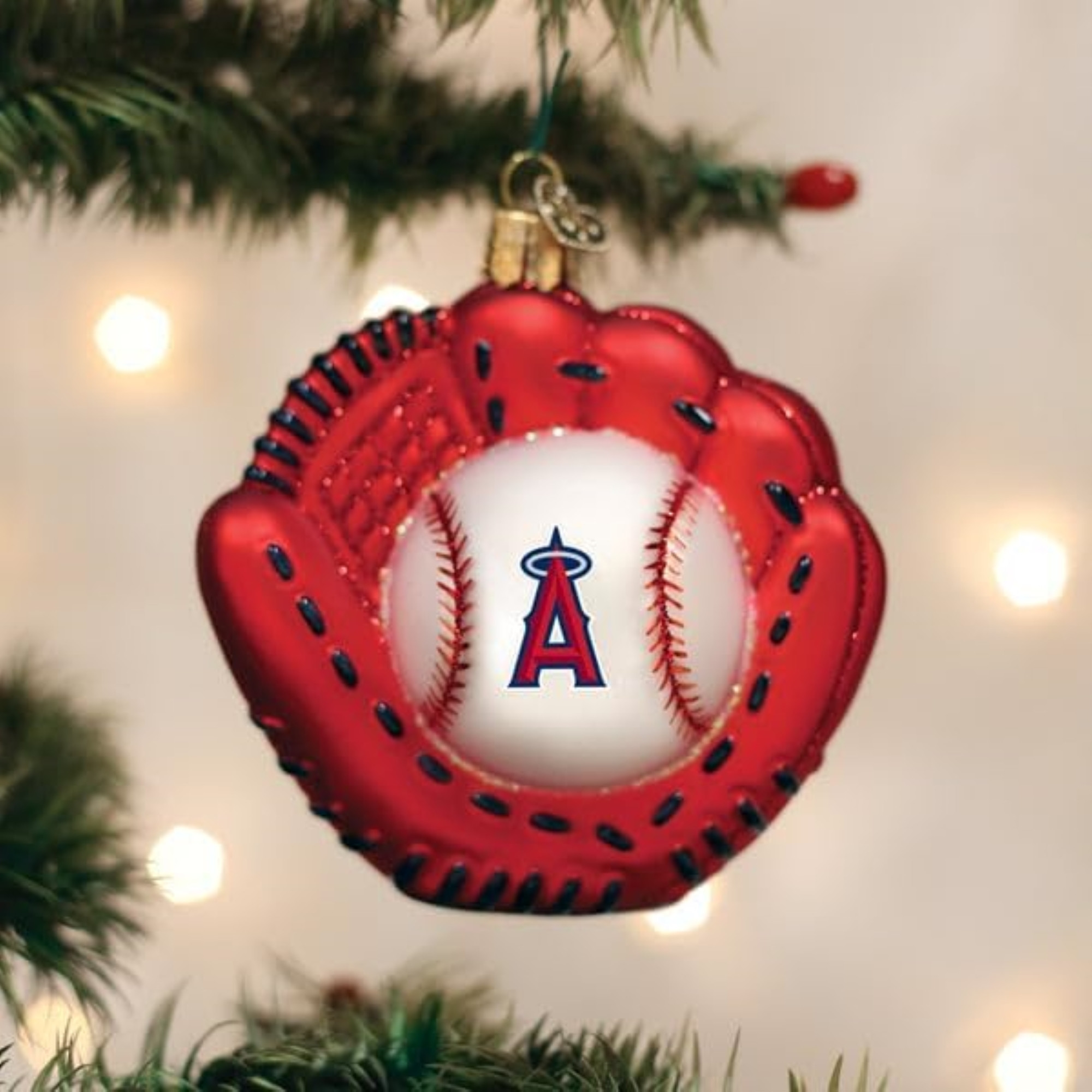 Old World Christmas Blown Glass Ornament for Christmas Tree, Los Angeles Angels Baseball Mitt