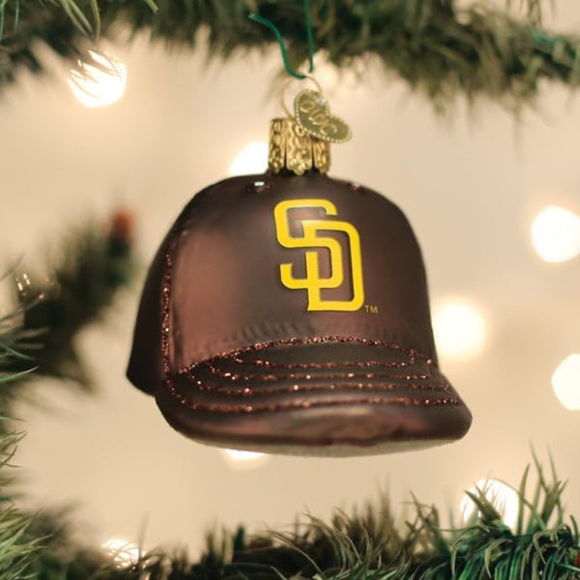Old World Christmas Blown Glass Ornament for Christmas Tree, San Diego Padres Baseball Cap