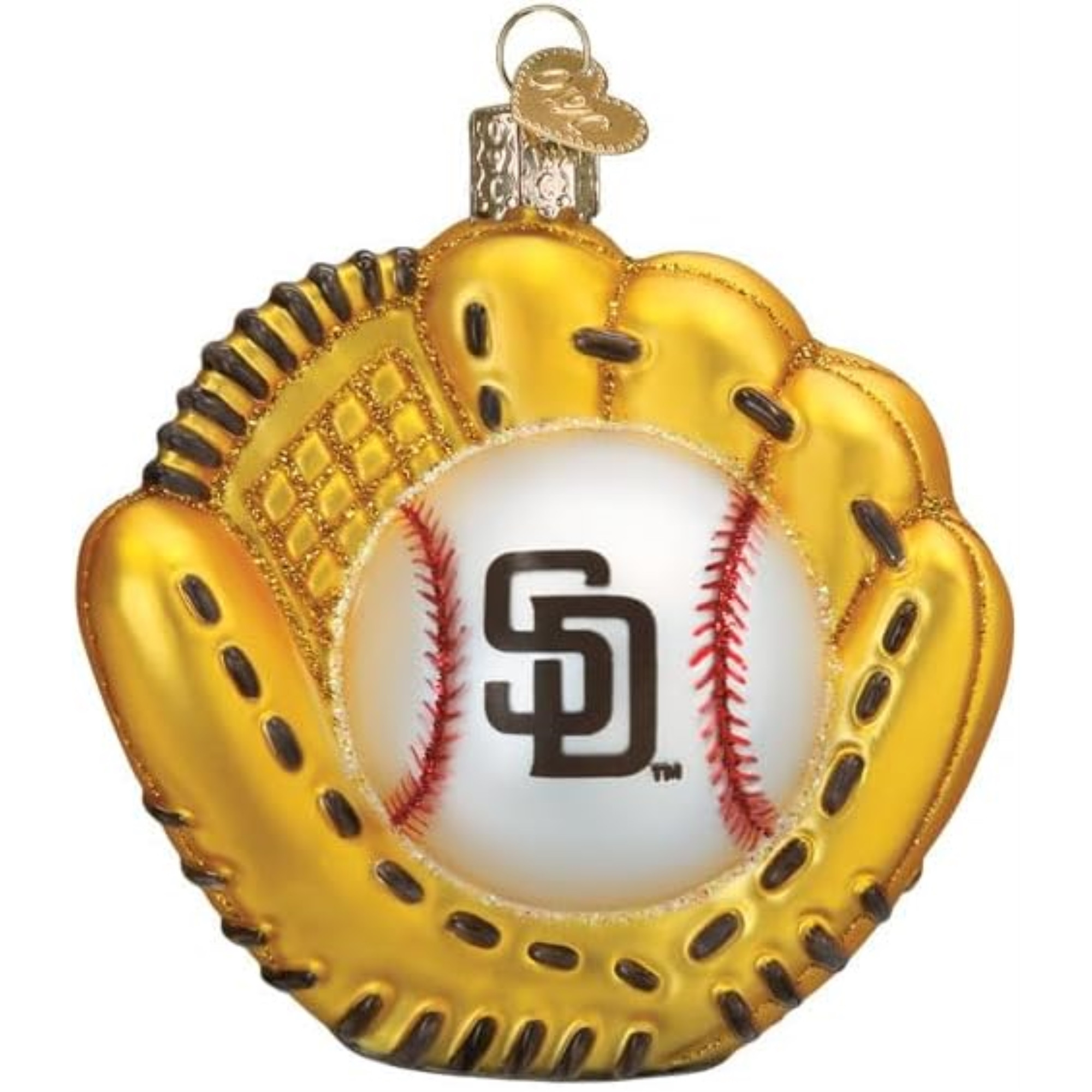 Old World Christmas Blown Glass Ornament for Christmas Tree, San Diego Padres Baseball Mitt