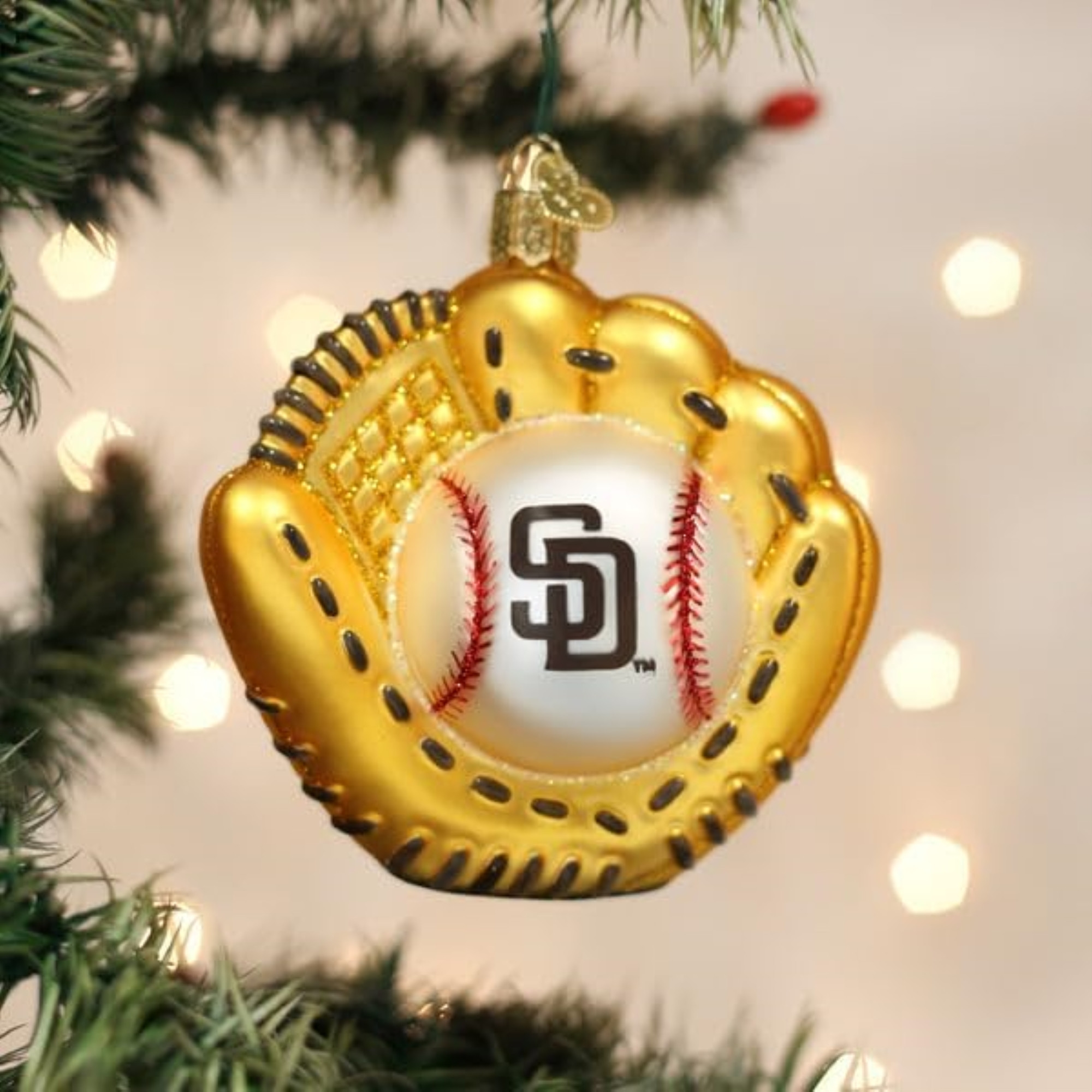 Old World Christmas Blown Glass Ornament for Christmas Tree, San Diego Padres Baseball Mitt