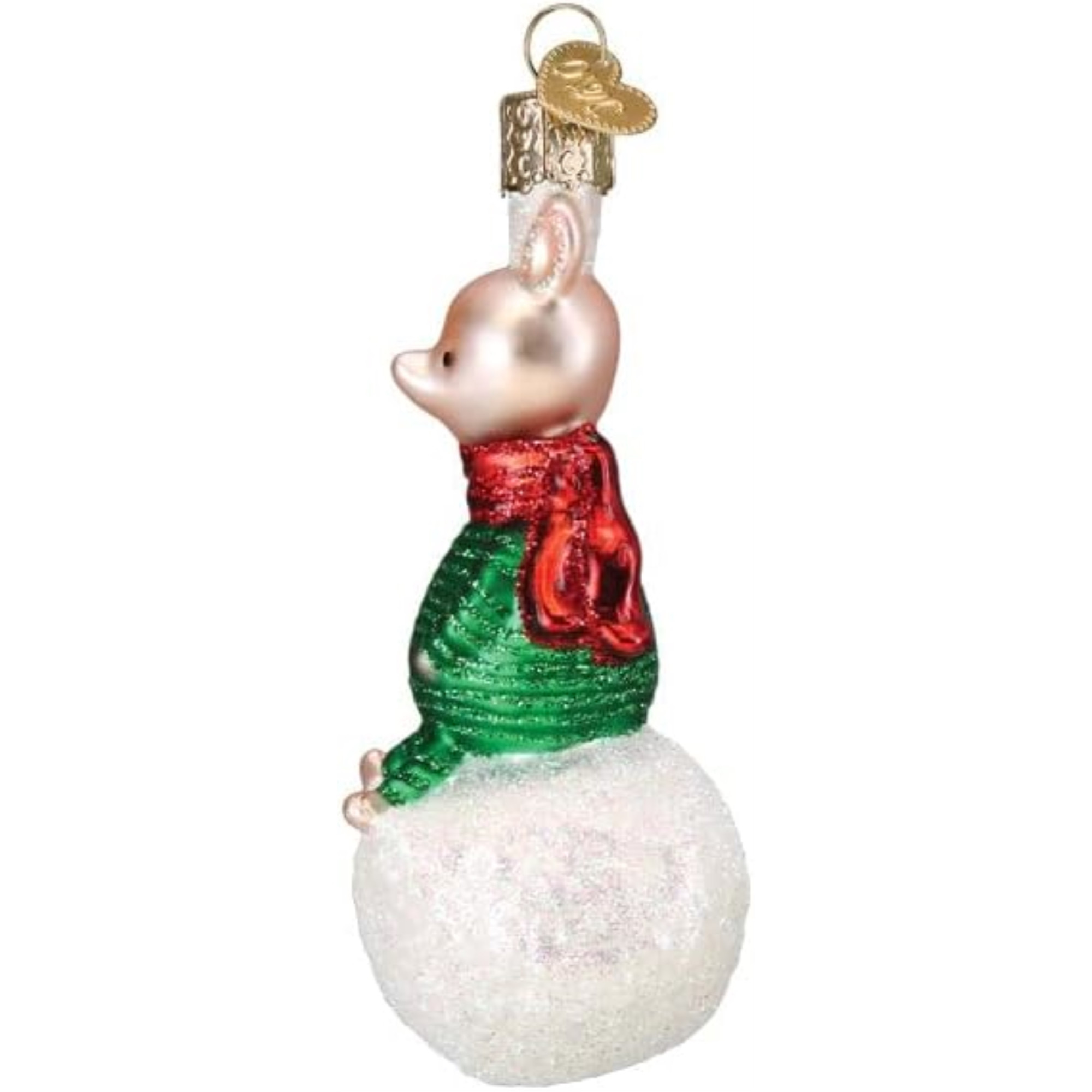 Old World Christmas Blown Glass Ornament for Christmas Tree, Piglet On Snowball