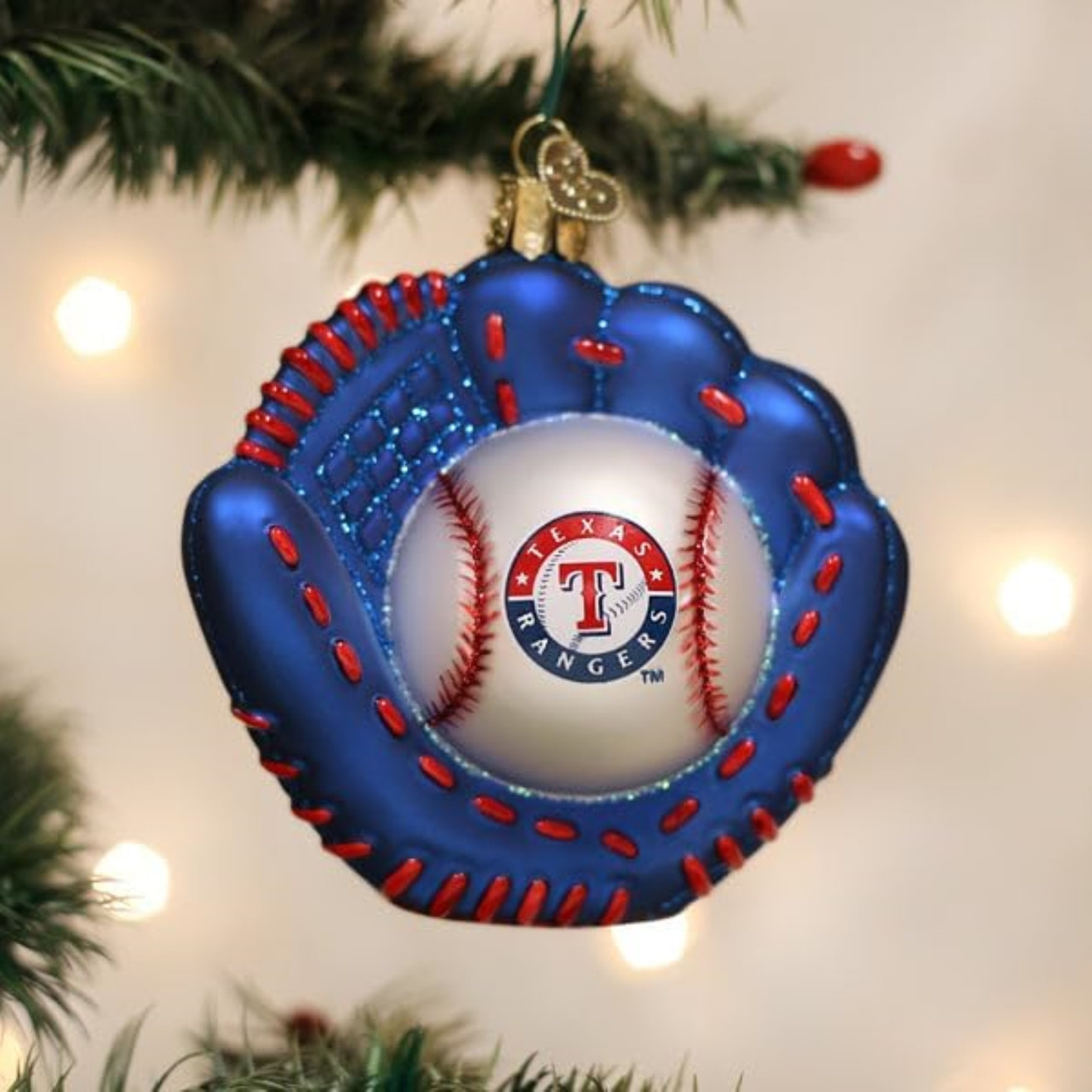 Old World Christmas Blown Glass Ornament for Christmas Tree, Texas Rangers Baseball Mitt