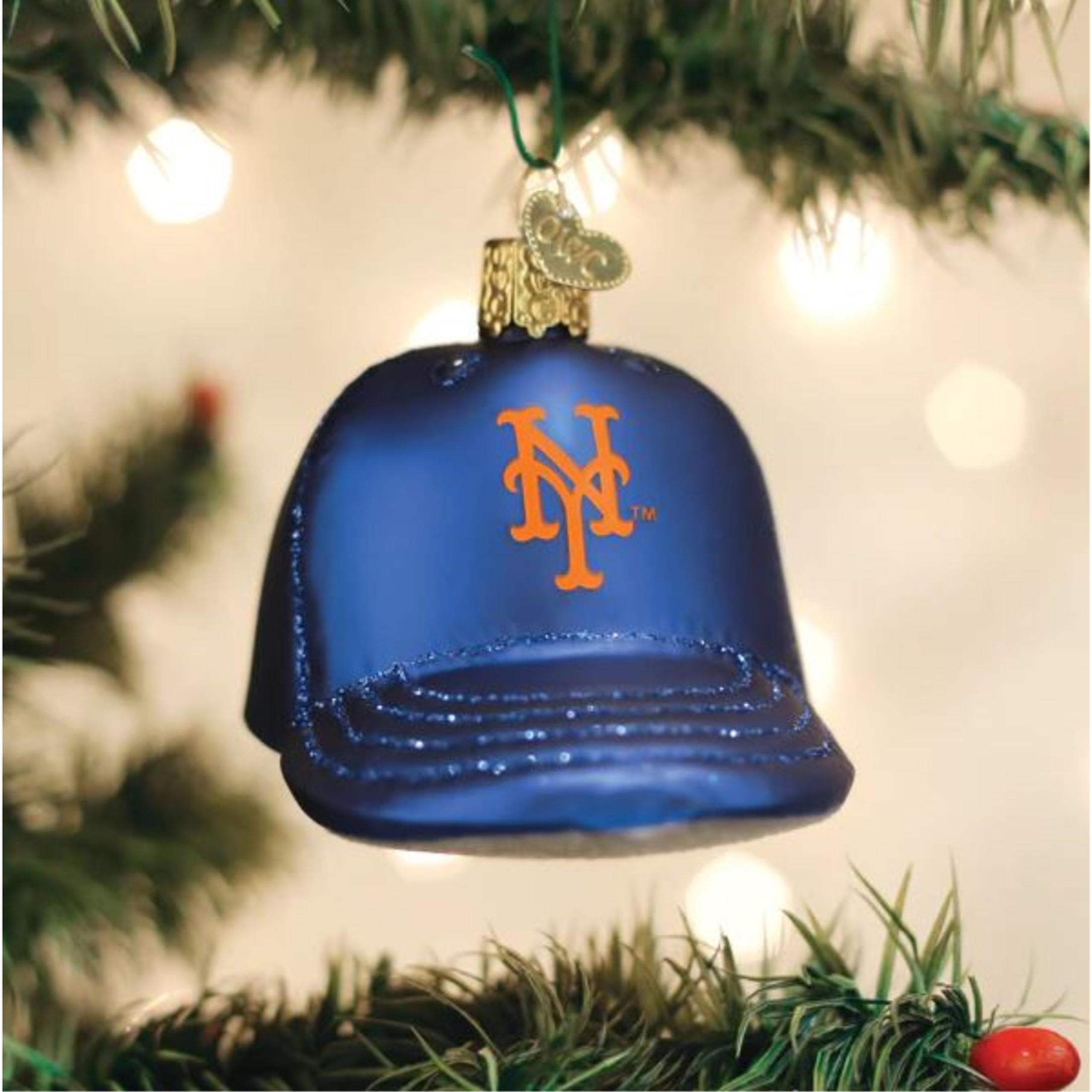 Old World Christmas Blown Glass Ornament for Christmas Tree, New York Mets Baseball Cap