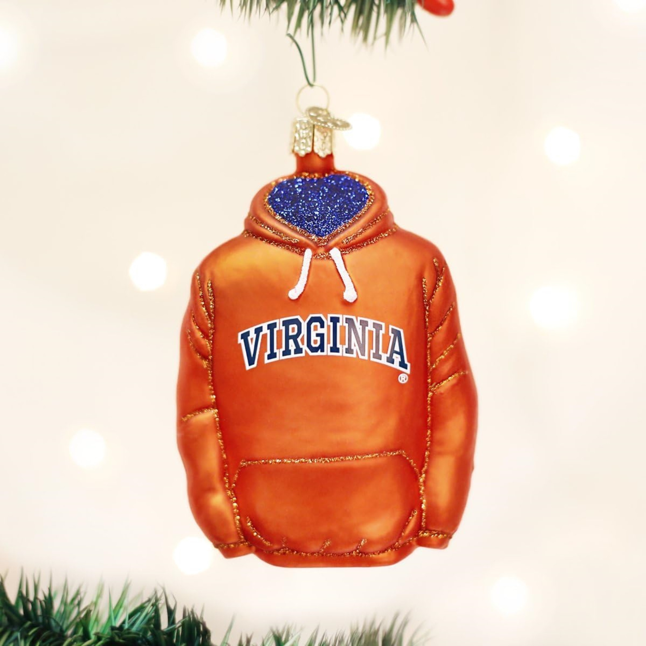 Old World Christmas Blown Glass Ornament for Christmas Tree, NCAA Virginia Hoodie (with OWC Gift Box)