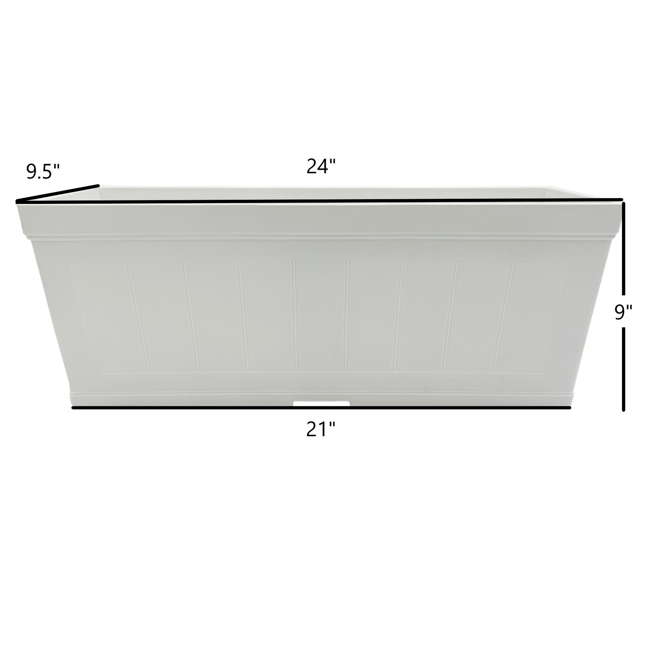 Classic Home and Garden Plastic Falmouth Window Box Planter with Drainage Holes, Starlight White Beadboard, 24in