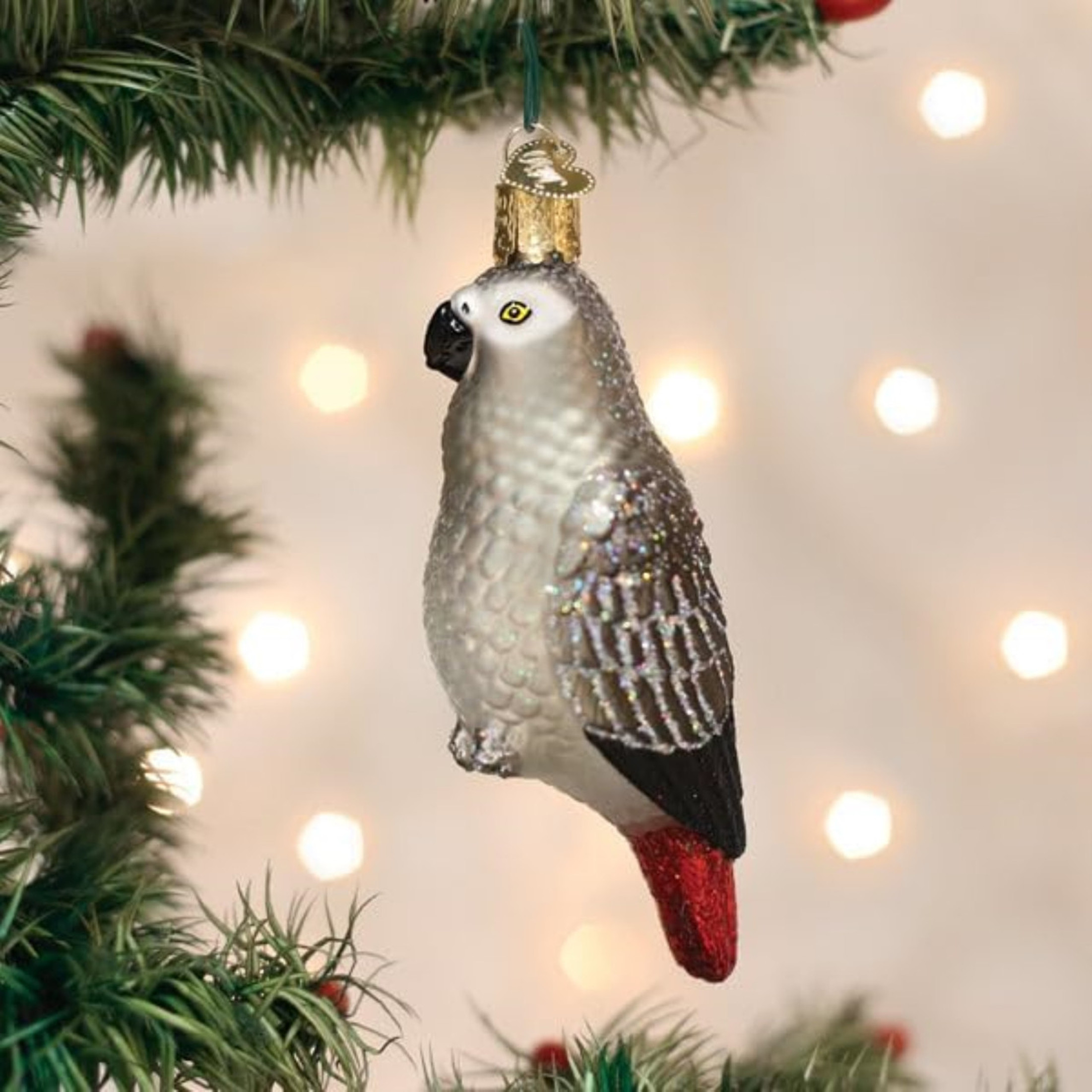 Old World Christmas Blown Glass Ornament for Christmas Tree, African Grey Parrot (with OWC Gift Box)