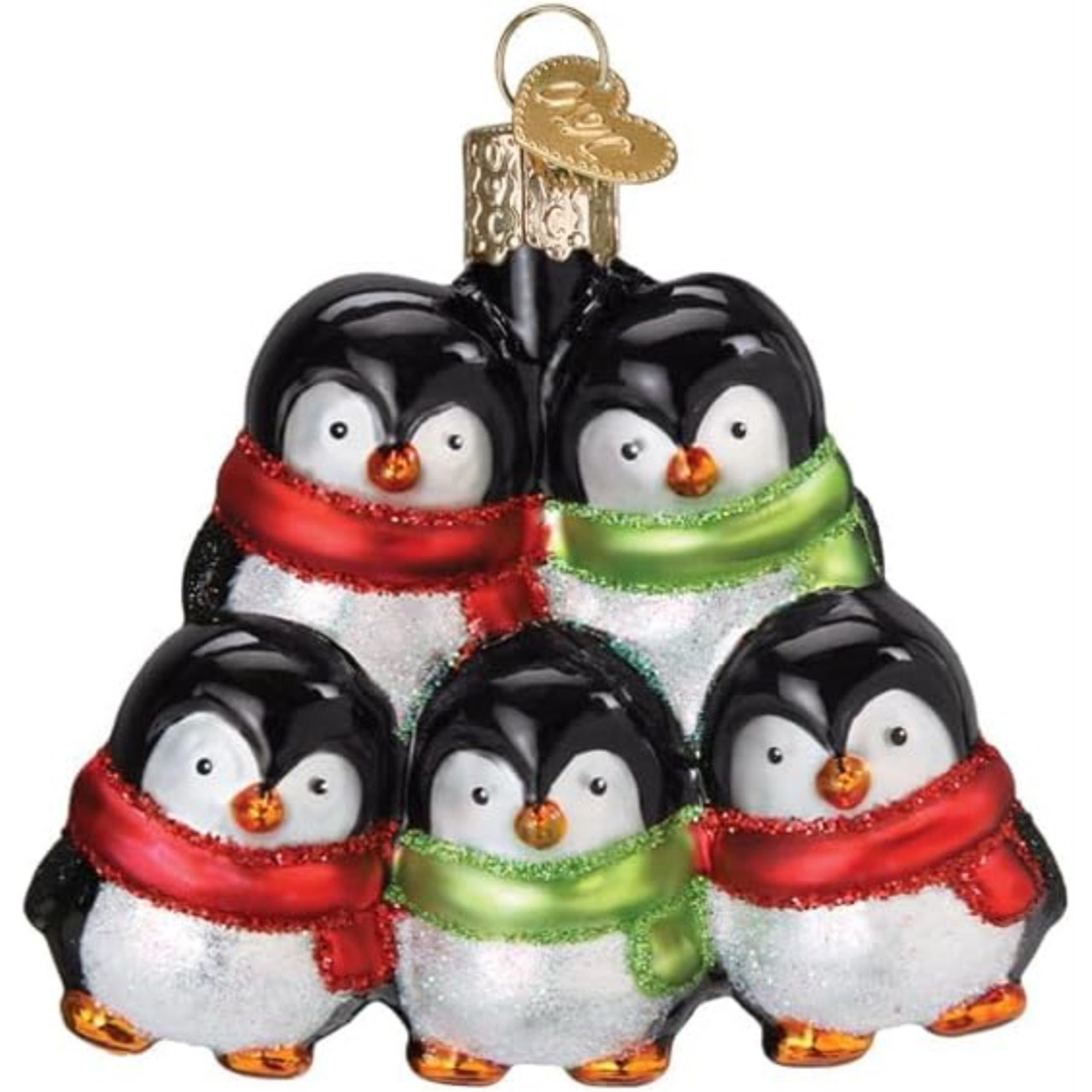 Old World Christmas Blown Glass Ornament for Christmas Tree, Penguin Family Of 5 (with OWC Gift Box)