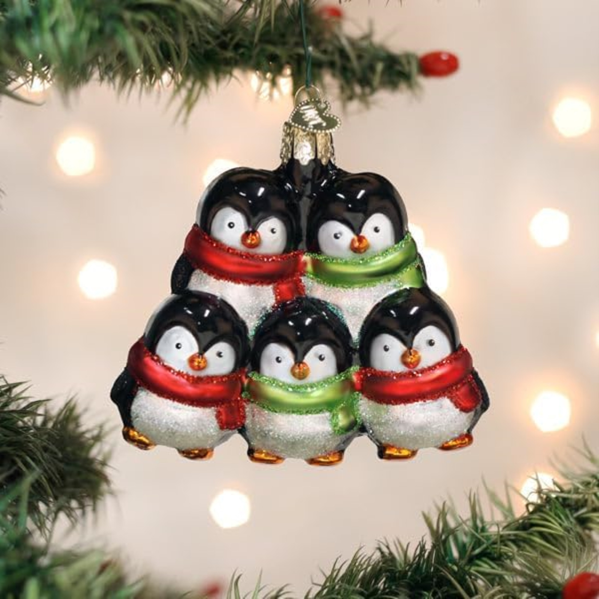 Old World Christmas Blown Glass Ornament for Christmas Tree, Penguin Family Of 5