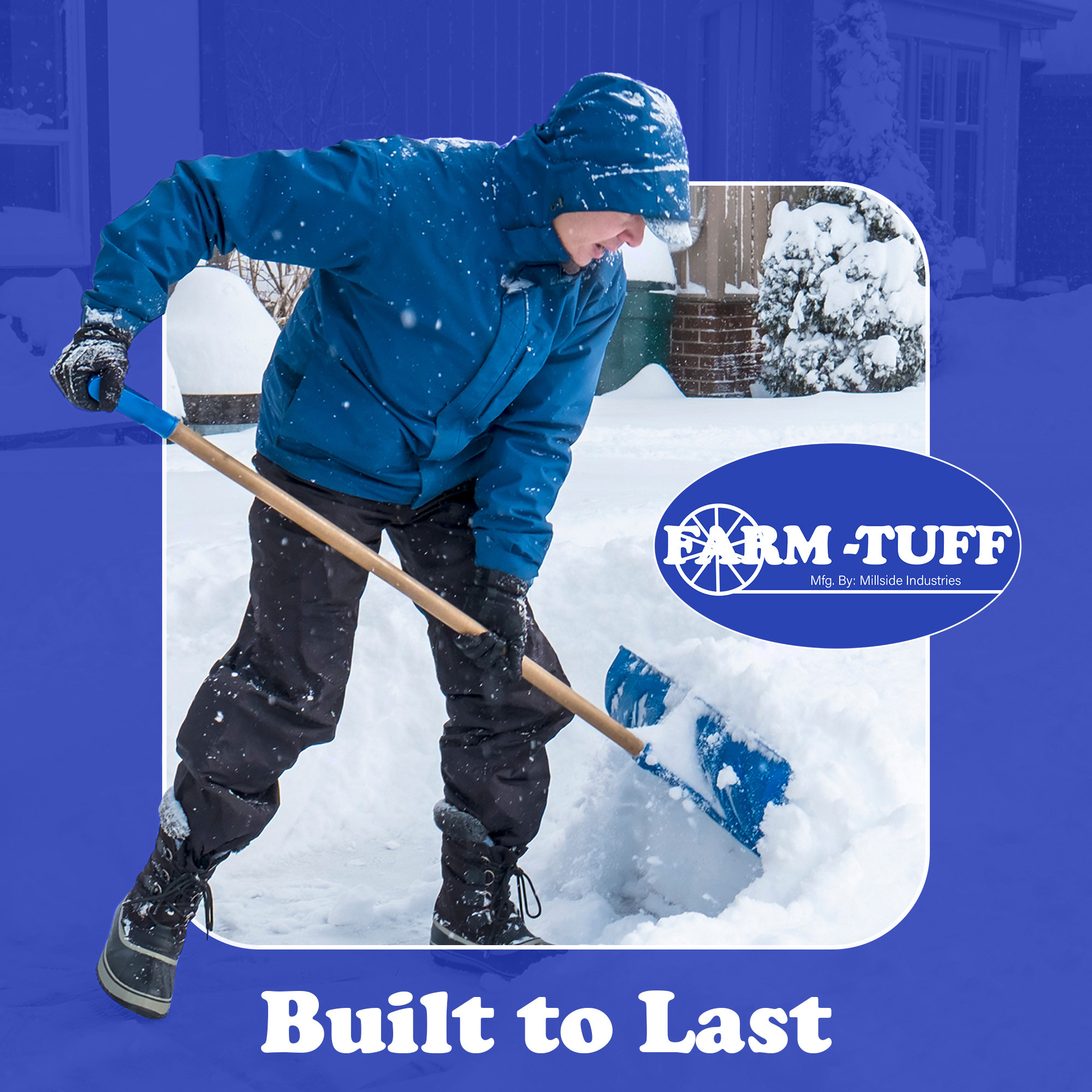 FARM-TUFF Durable Snow Shovel Pusher with Ash Hardwood Handle and